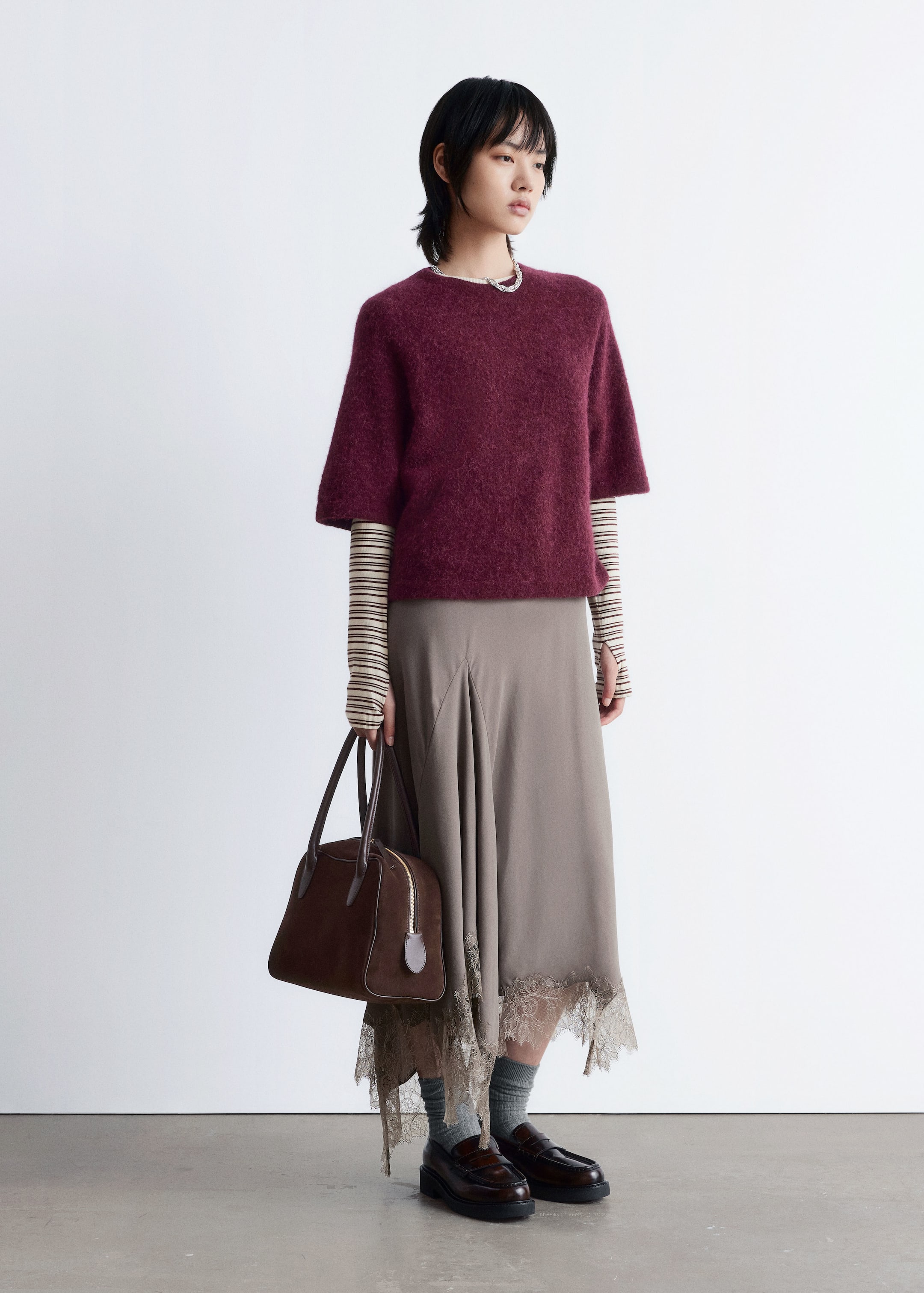Se større billede: Strikket top i alpakablend - Bordeaux - DAME | H&M DK 4