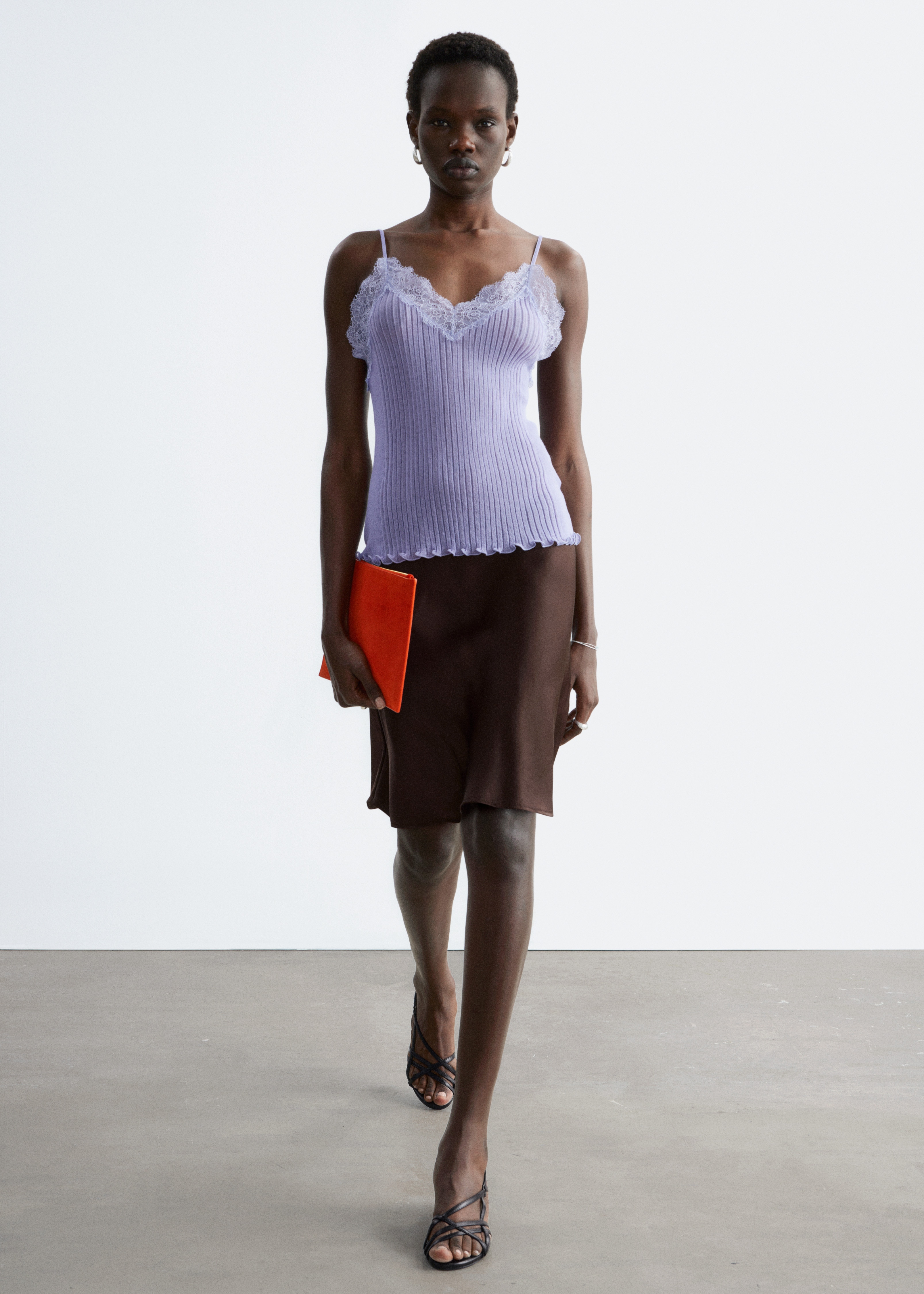 Women's Lilac Rib-Knit Lace Camisole | H&M GB