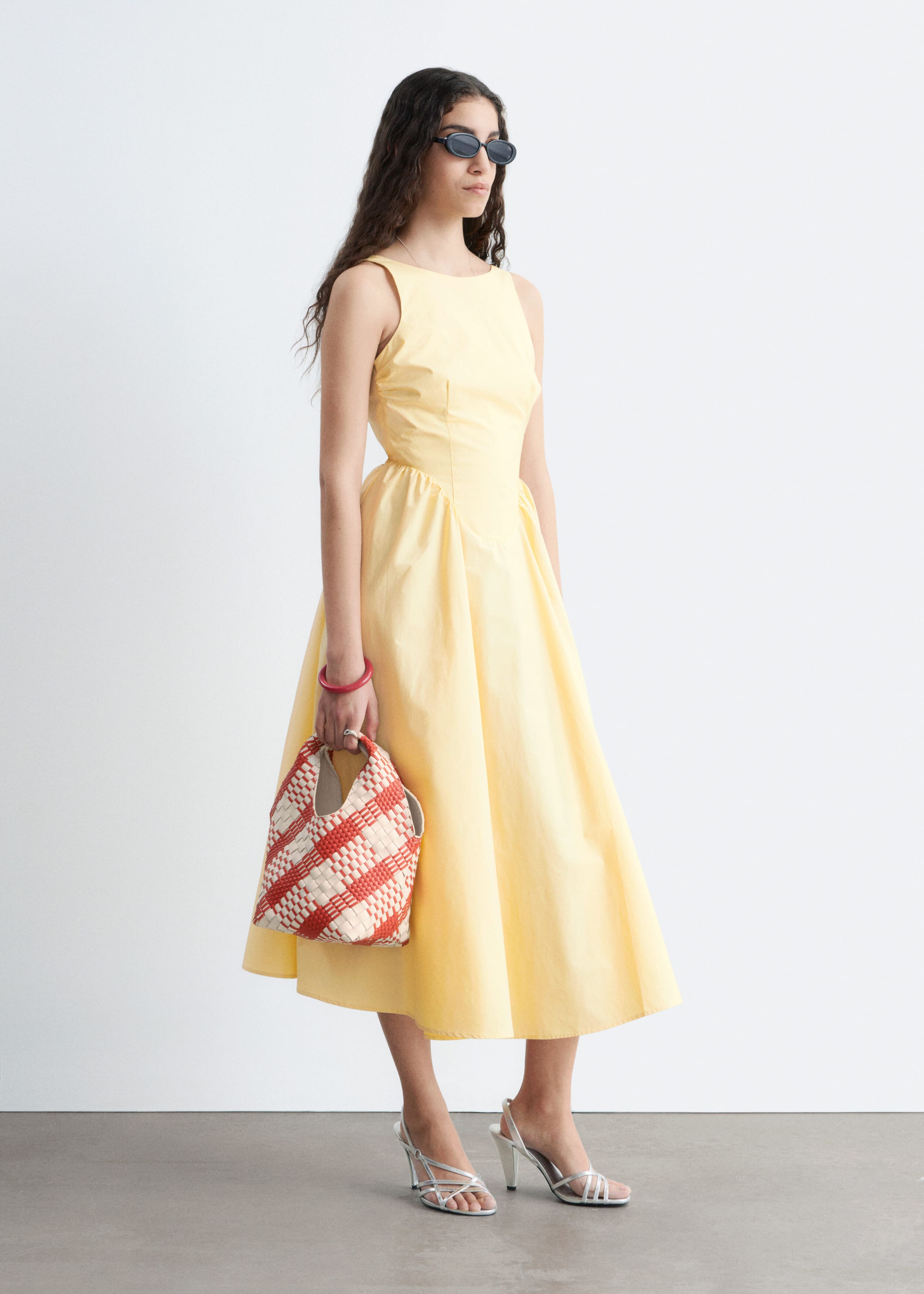 Tie-Back Cotton Midi Dress - Yellow - Lookbook