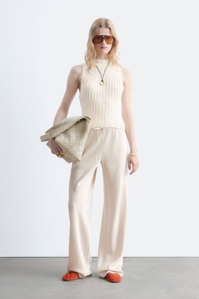 Satin Pull-On Trousers - Beige/Beige/Dark Brown/Black - 1