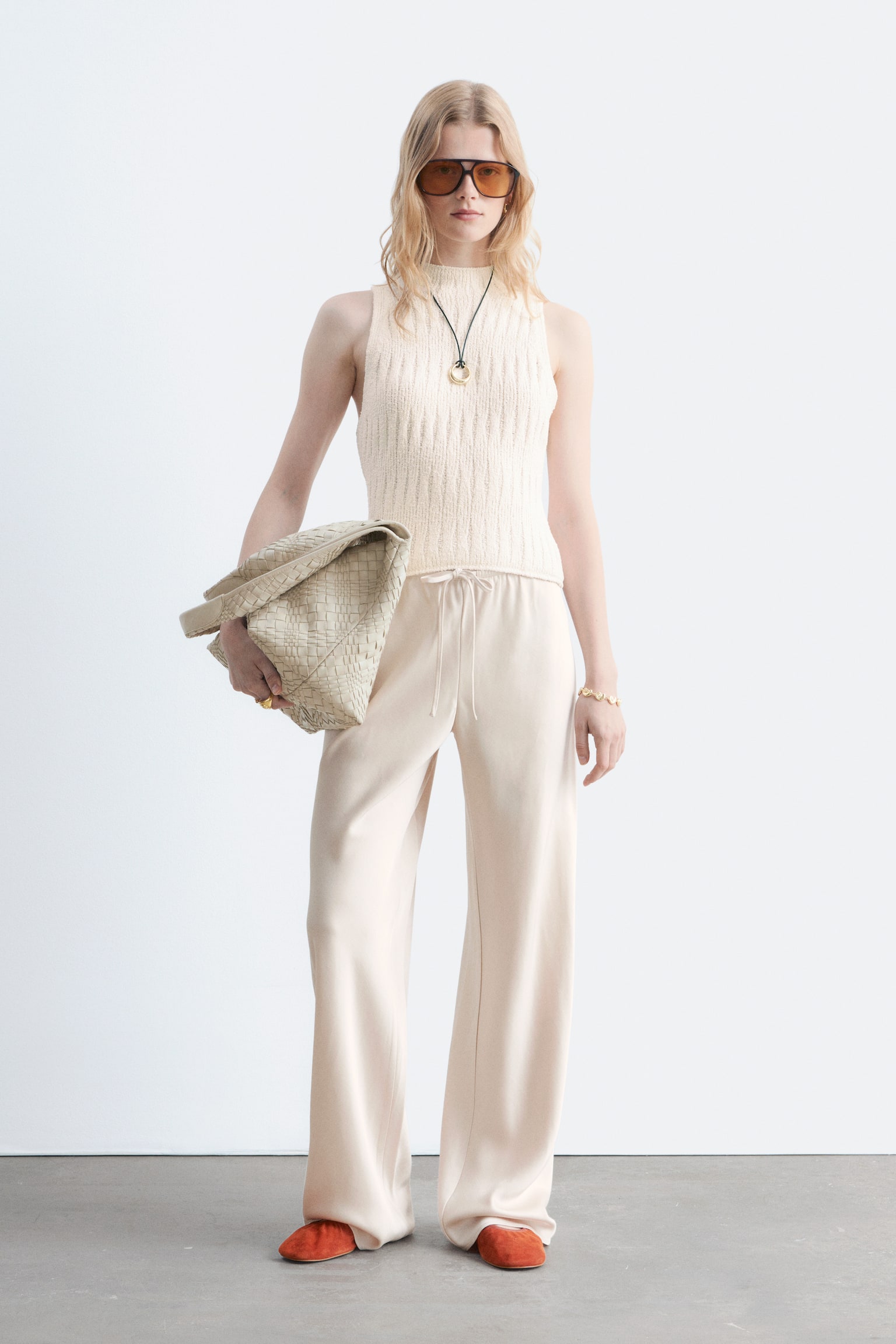 Saténové Kalhoty S Elastickým Pasem - Béžová/Tmavě hnědá/Černá/Beige - 1