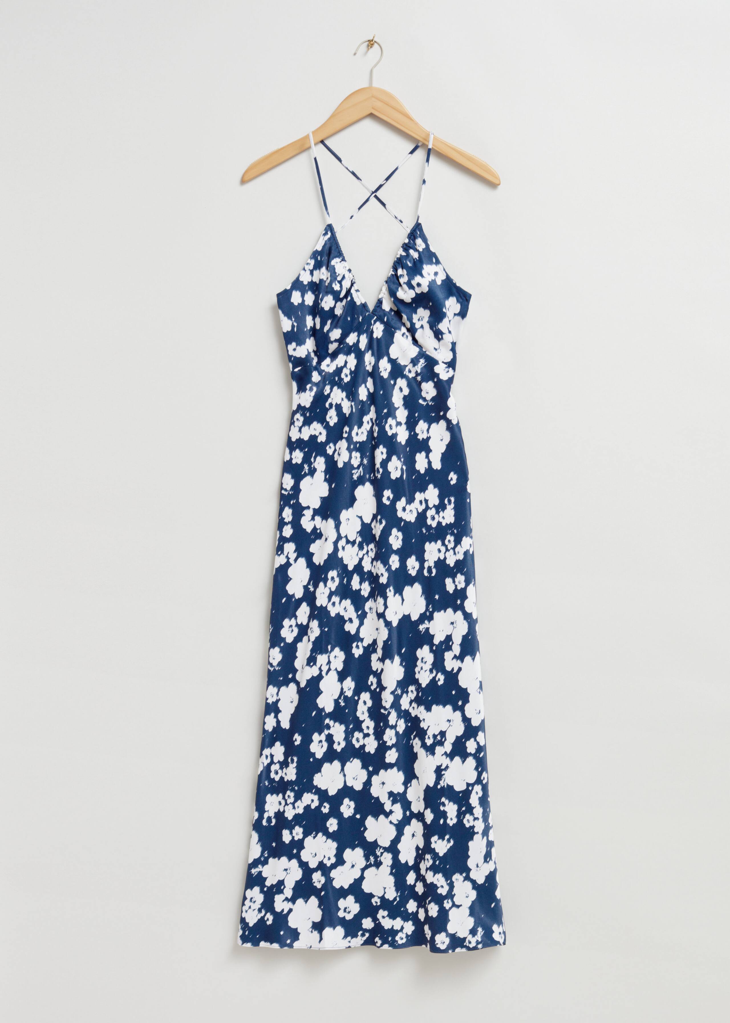 Vestido midi de tirantes - Floral azul oscuro/blanco - Bodegón