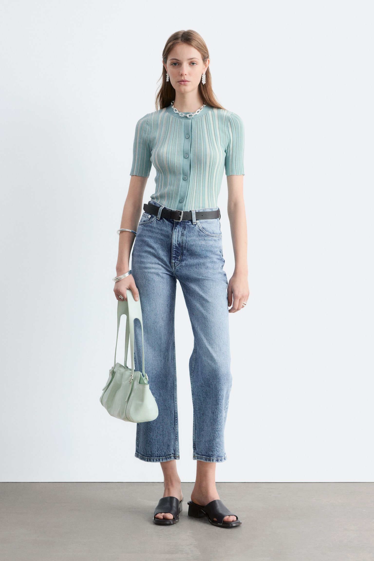 Jeans a gamba larga cropped - Azzurro/Bianco/Blu medio - 1