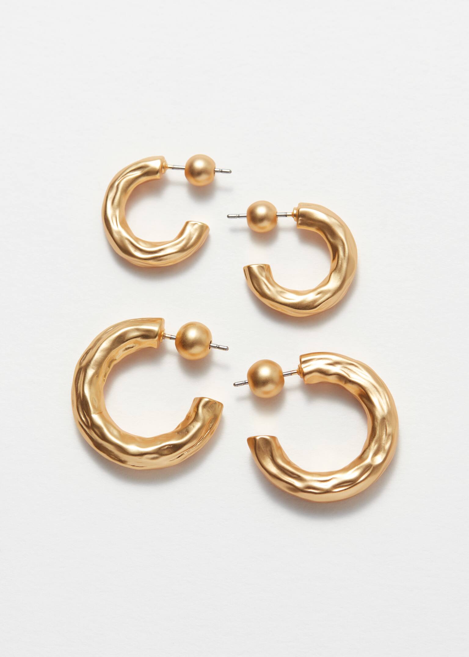 Textured Hoop Earrings Set - Gold - 3