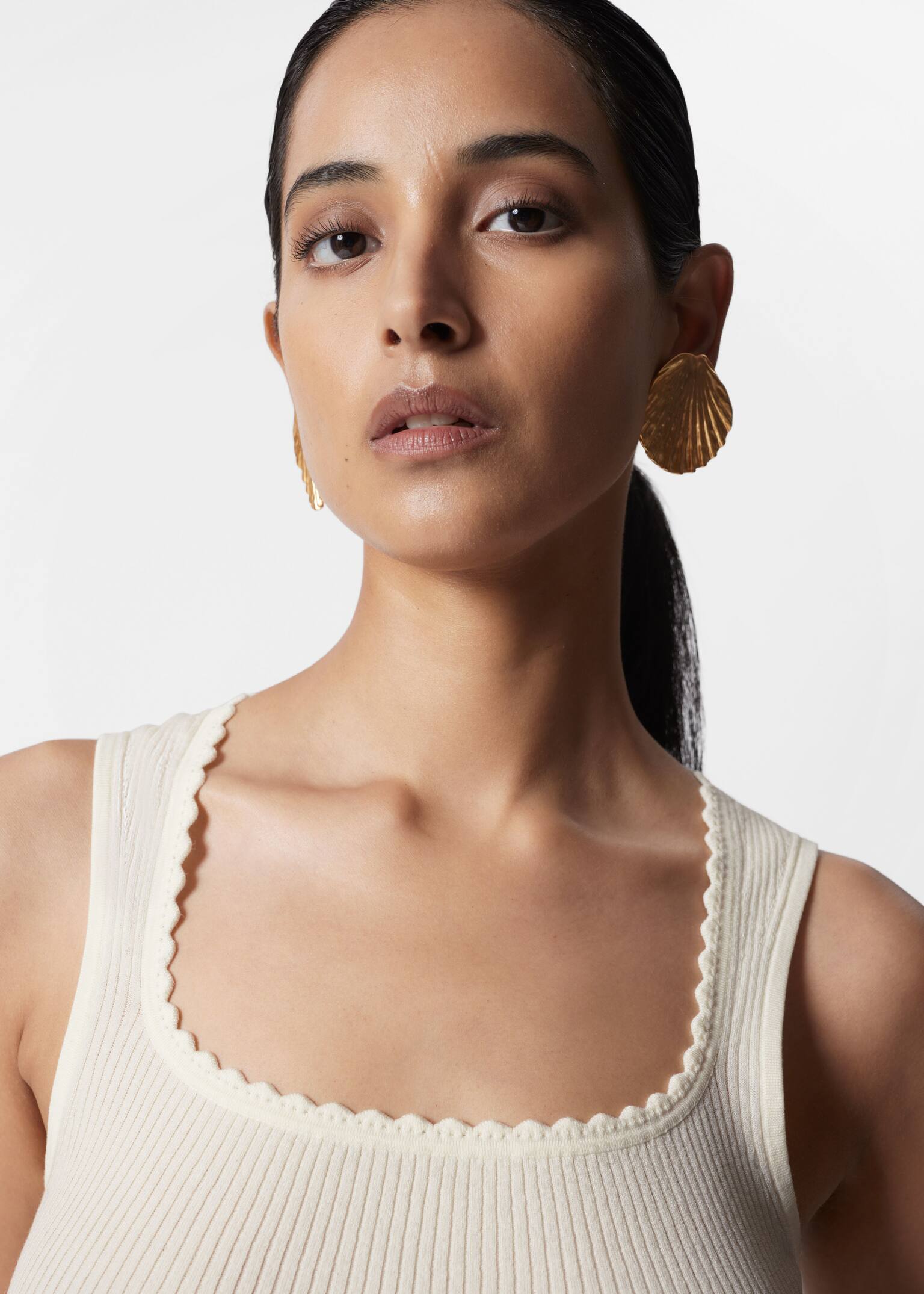 Canotta con lavorazione a coste - Crema/Rosso scuro - 5