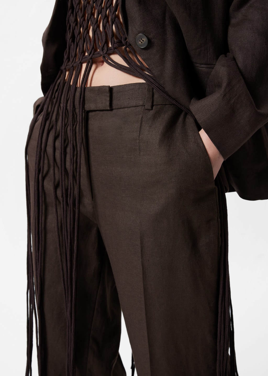 Pantalones sastre de lino - Marrón oscuro - Lookbook