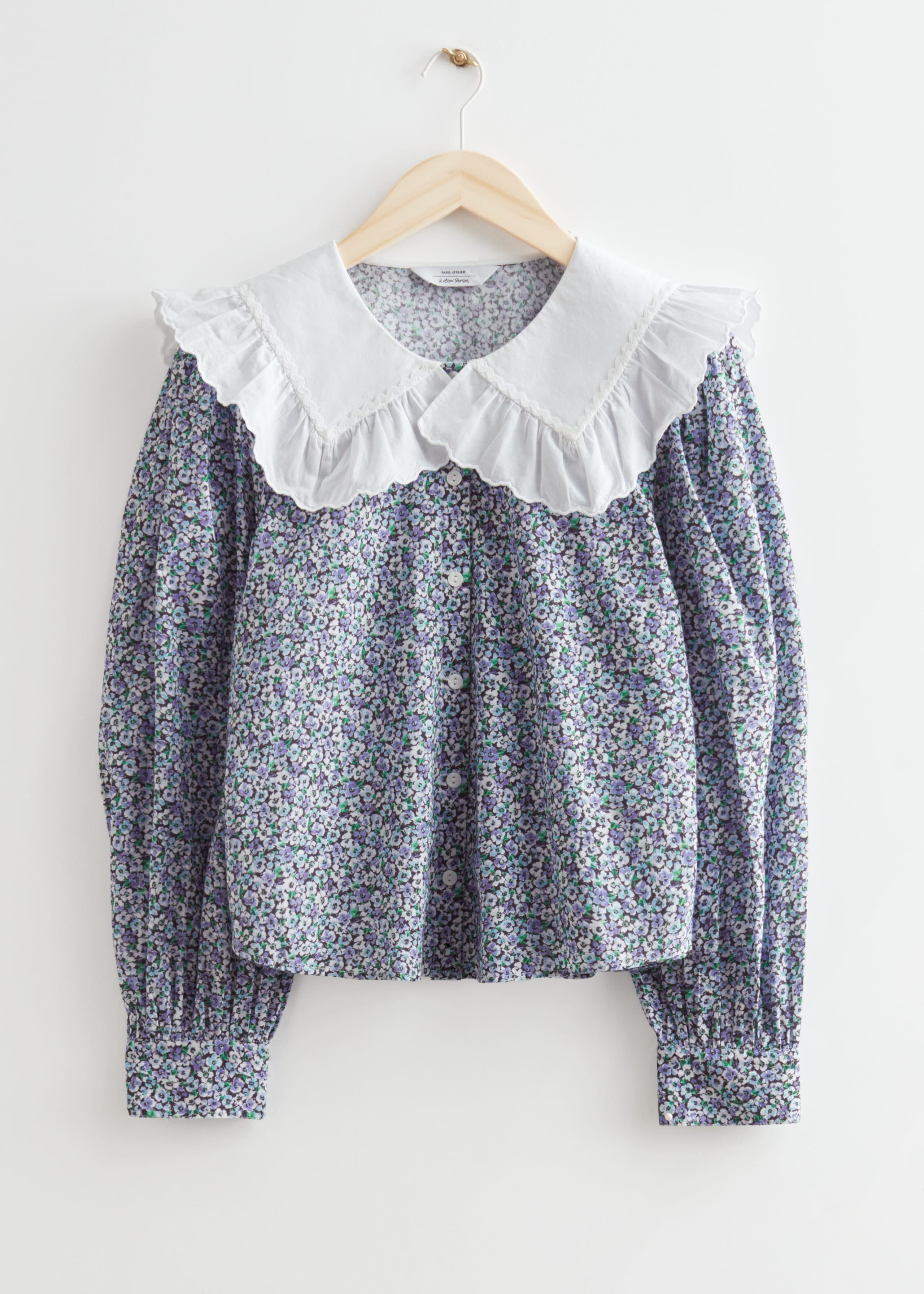 Printed Statement Collar Blouse - Blue Print - Natura morta