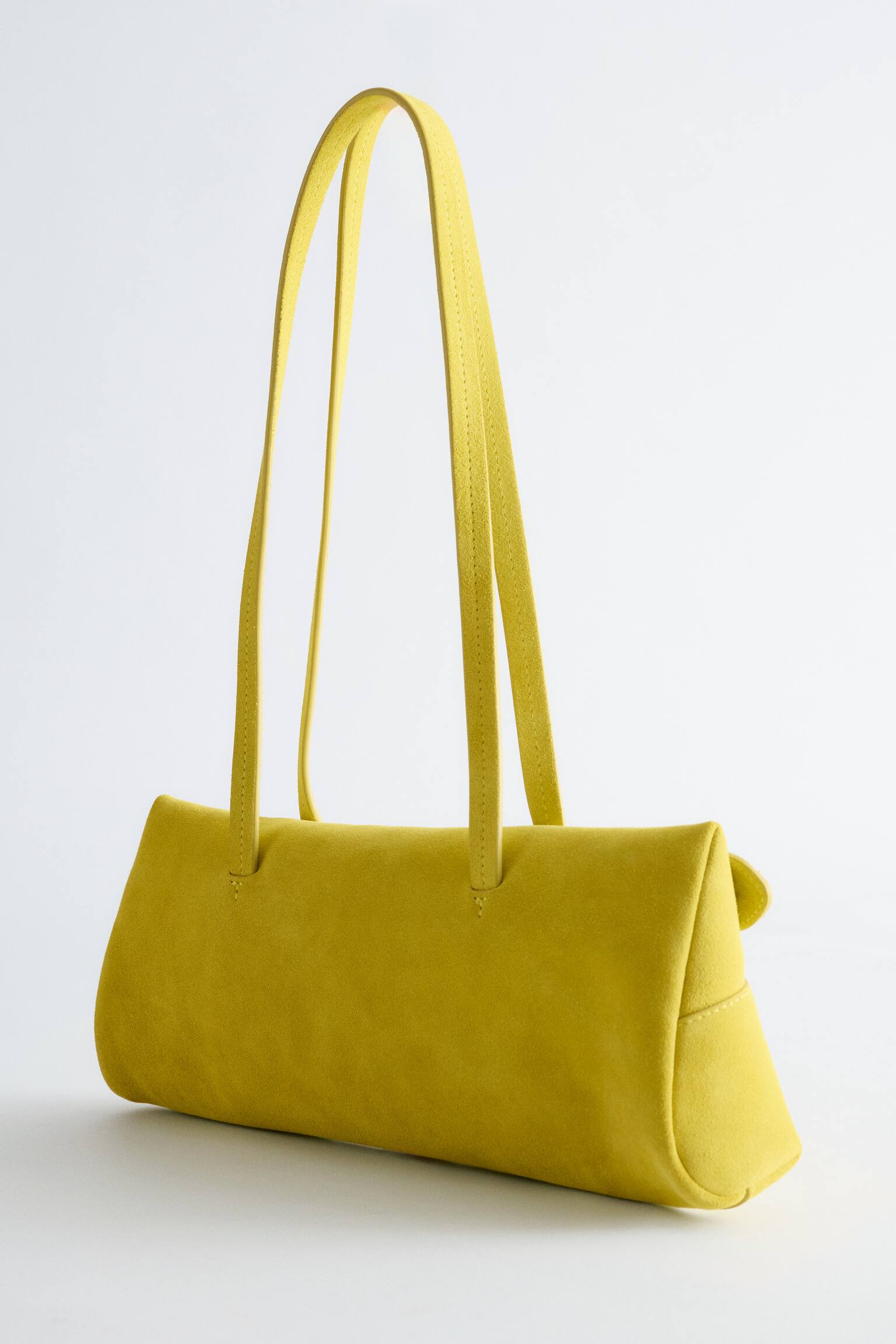 Borsa a spalla slim in pelle - Pelle scamosciata giallo vivo/Pelle marrone scuro/Pelle scamosciata verde kaki - 5