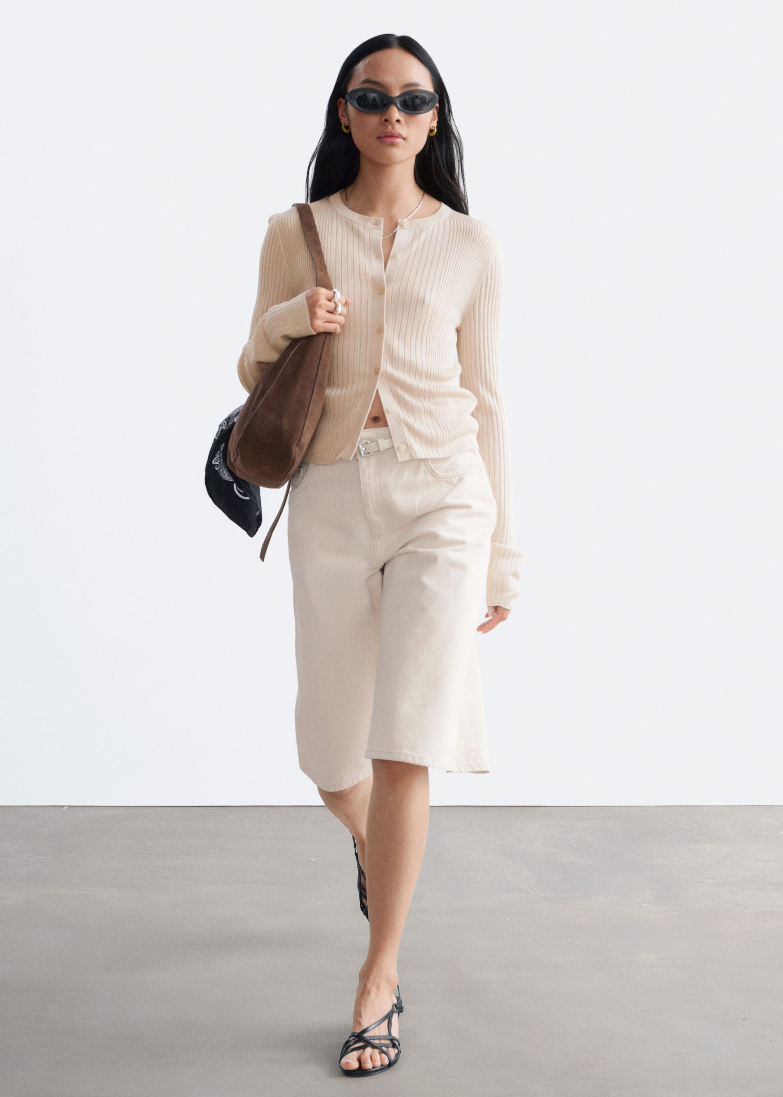 Denim Knee-Length Shorts - Ecru - Still Life