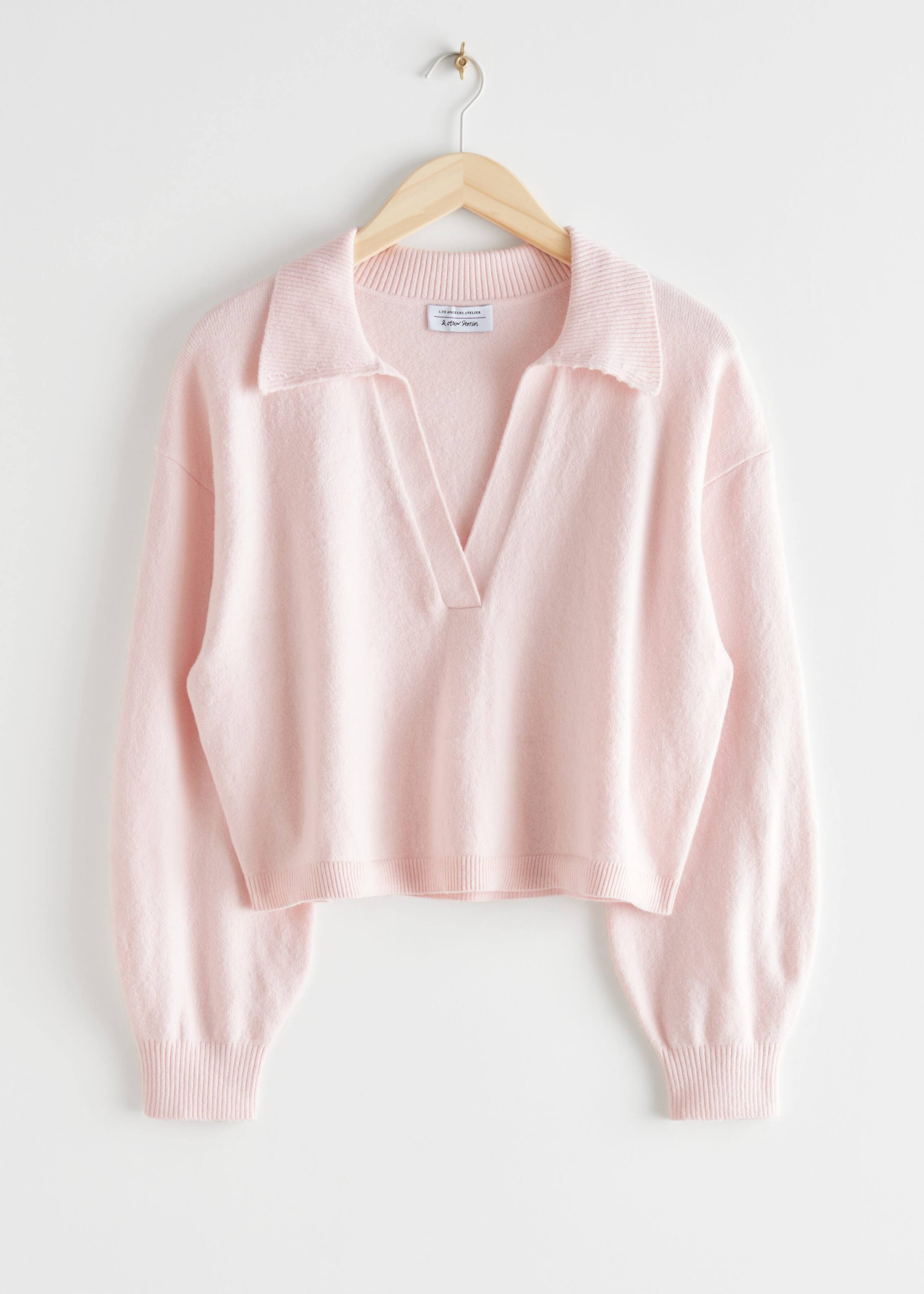 Relaxed Collared VNeck Sweater - Light Pink - Bodegón