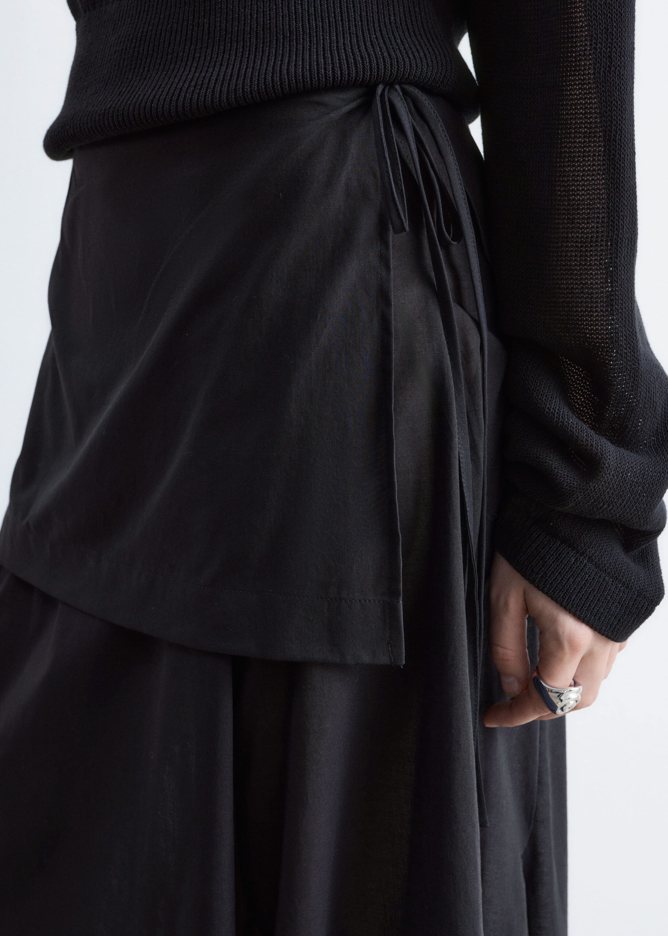 Sheer Apron Midi Skirt - Black - Lookbook