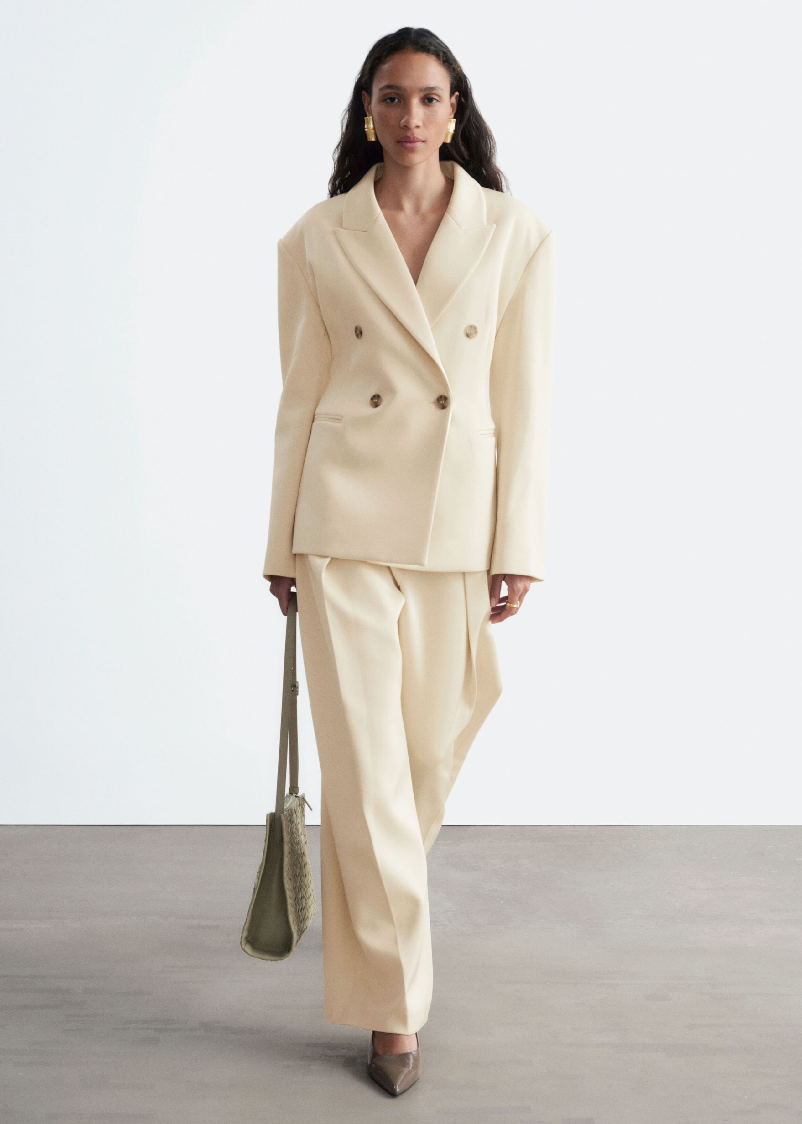Cinched Waist Blazer - Light Beige - Lookbook