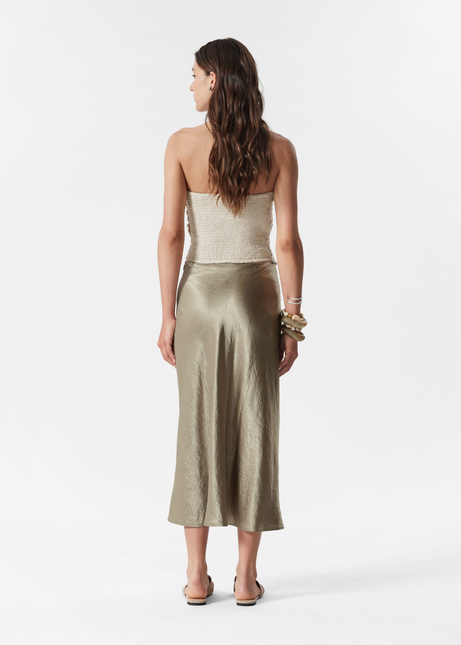 Satijnen midirok met trekkoord - Saliegroen/Donkerrood - 3