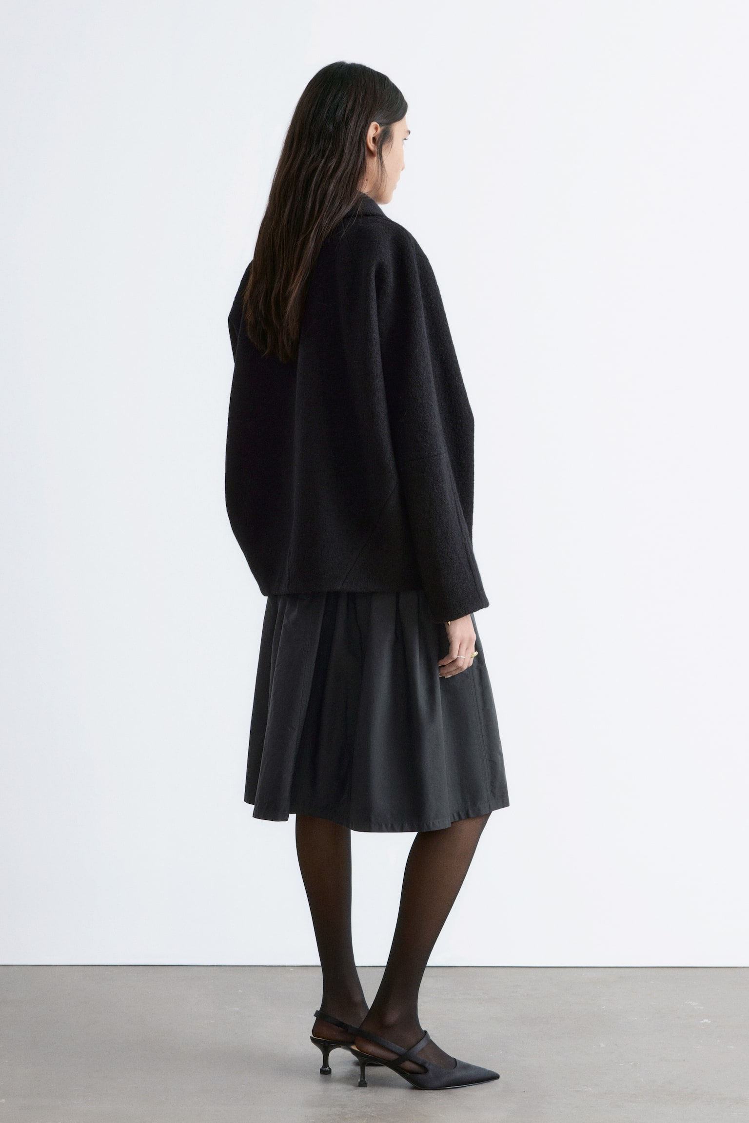 Wełniana kurtka oversize - Czarny/Ciemnozielony khaki - 9