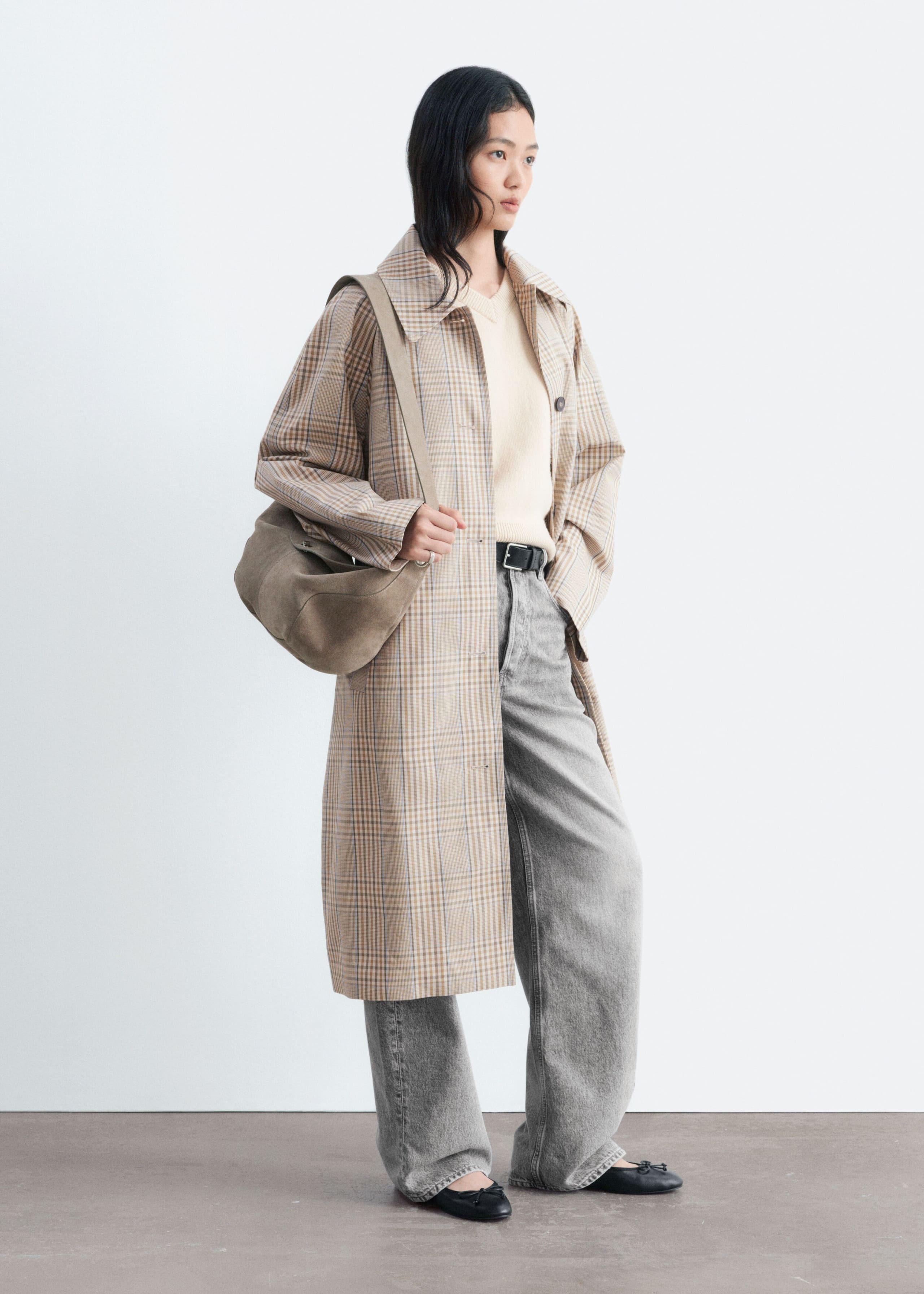 Karierter Trenchcoat mit Schnallengürtel - Beige/Kariert - Stillleben