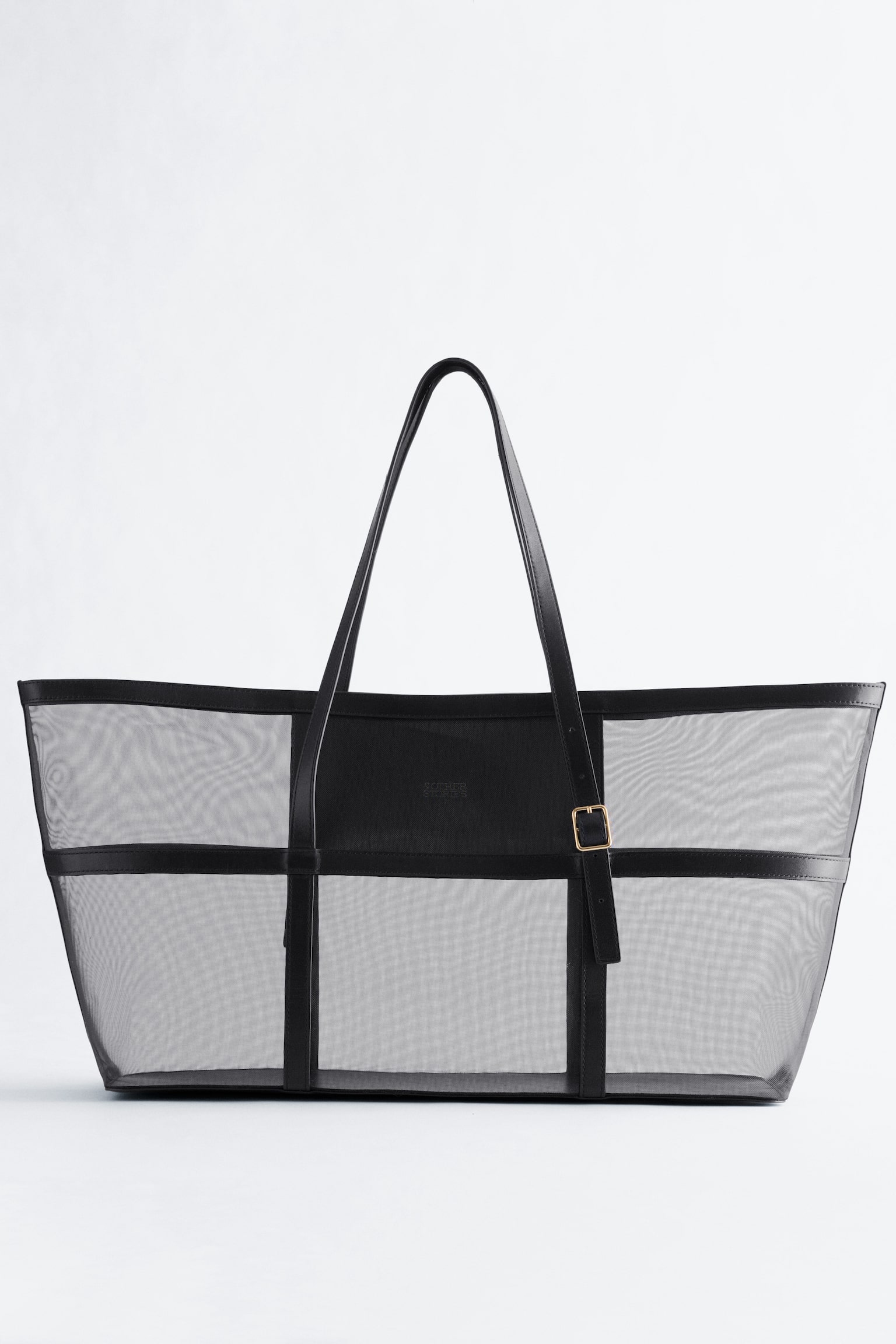 Mesh draagtas met leren details - Zwart - 1