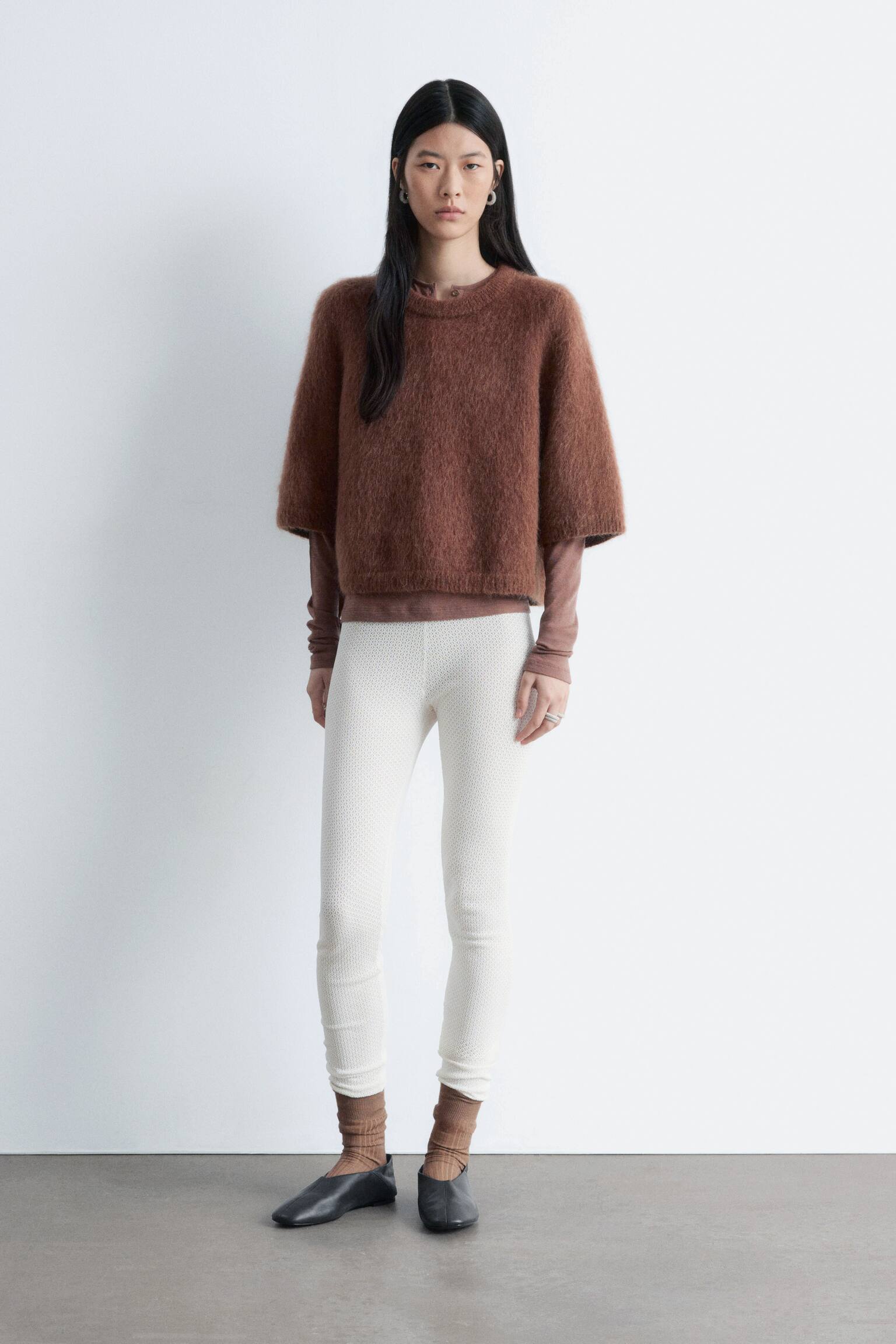 Pointellestickade leggings - Crèmevit - 6