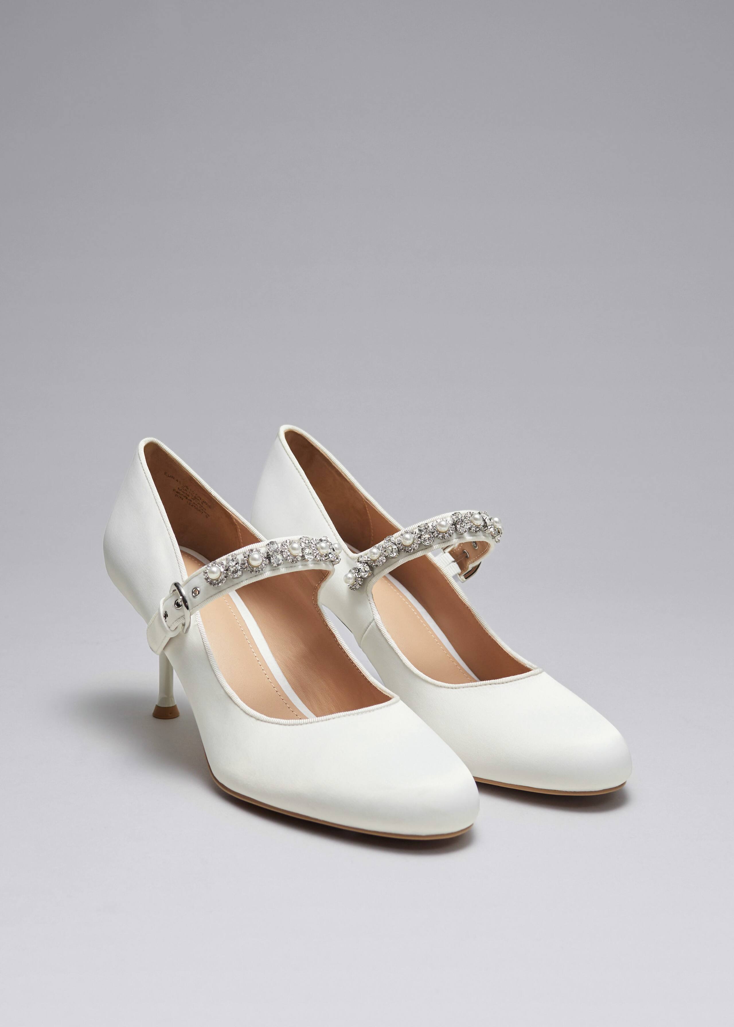 Embellished Satin Pumps - White - Still Life