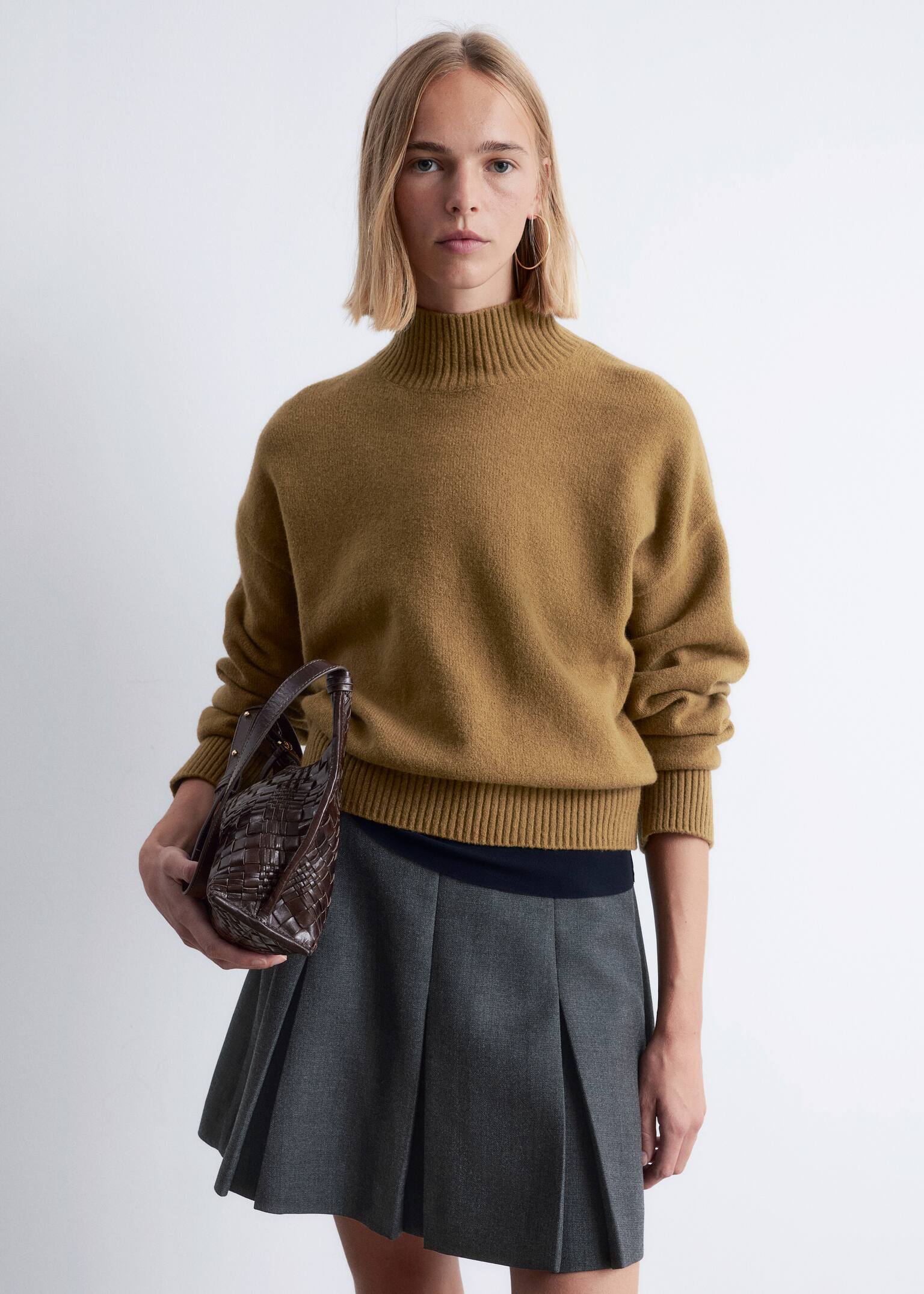 Pleated Wool Mini Skirt - Dark Grey