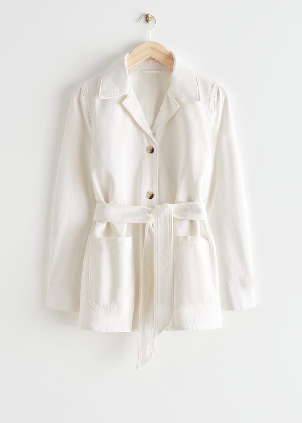 Belted Denim Jacket - White - Still Life