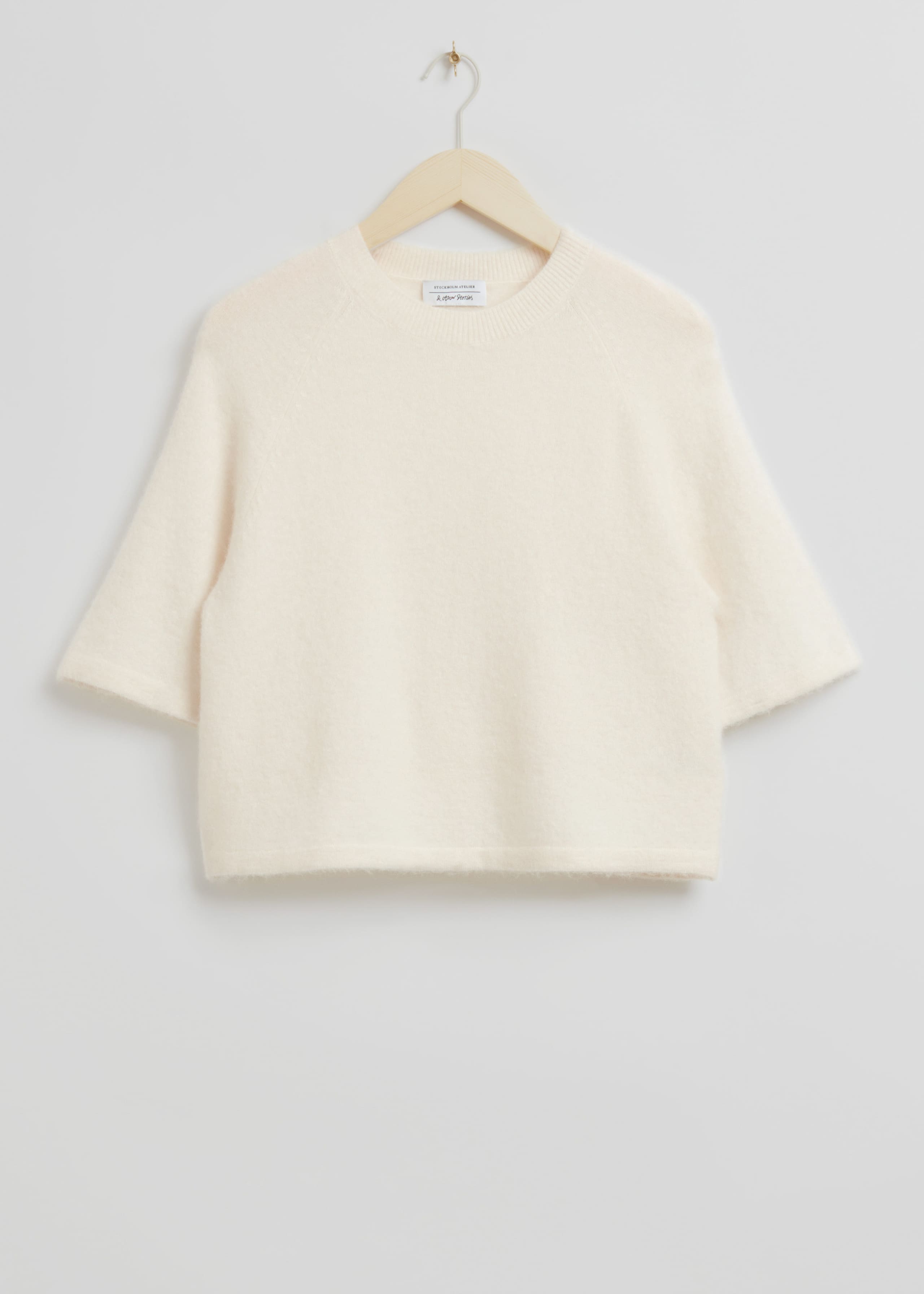 T-shirt boxy lavorata a maglia in alpaca - Azzurro mélange - Natura morta