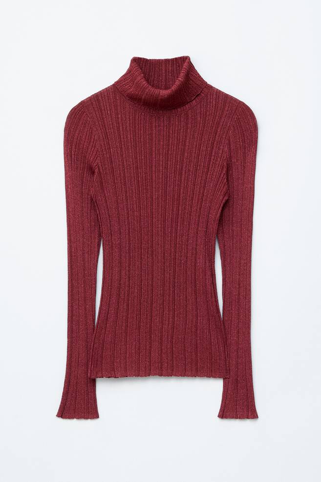 Rib-Knit Lurex Turtleneck - Dark Red - 1
