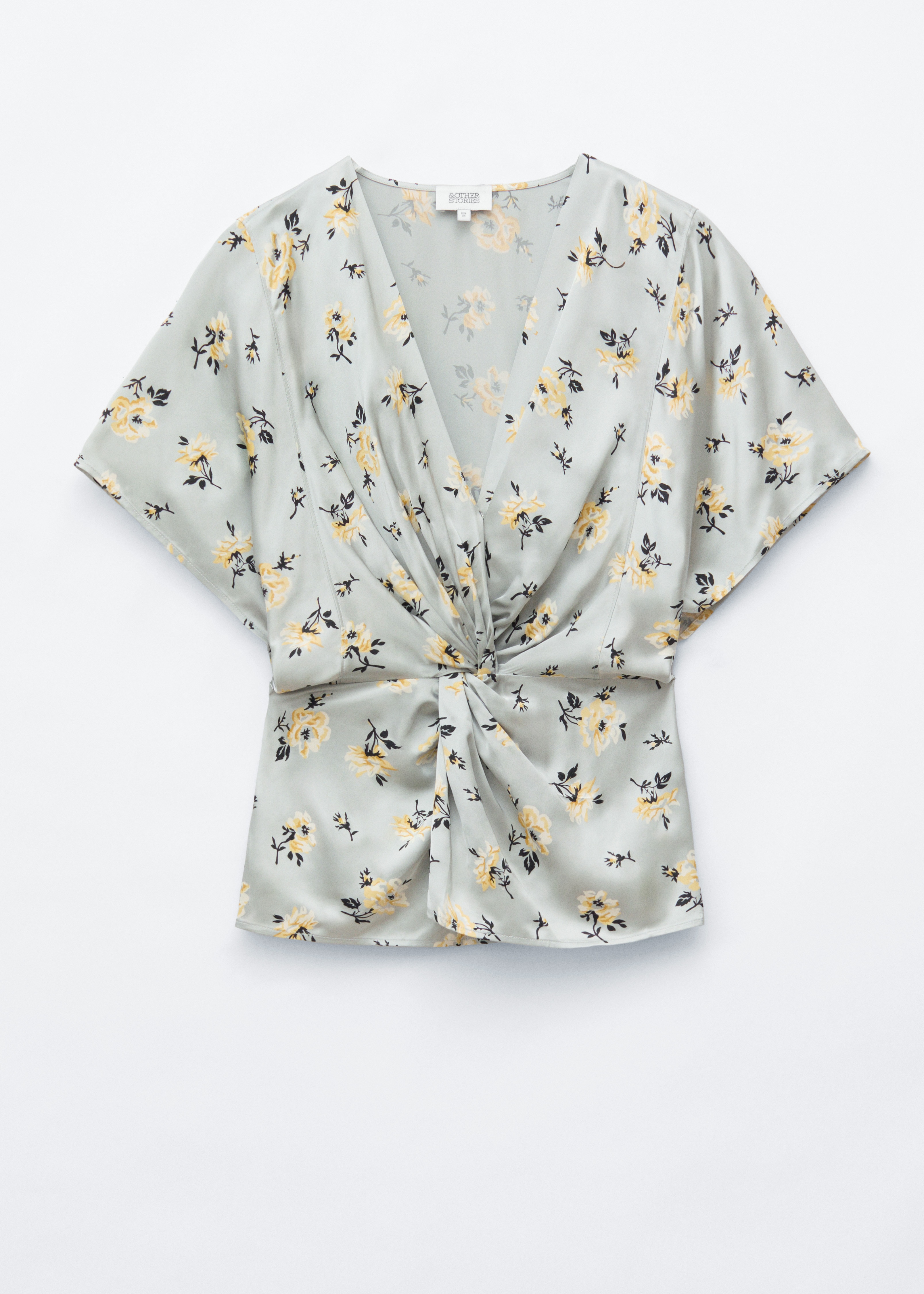 Bluse med vridd midje - Grå/blomster