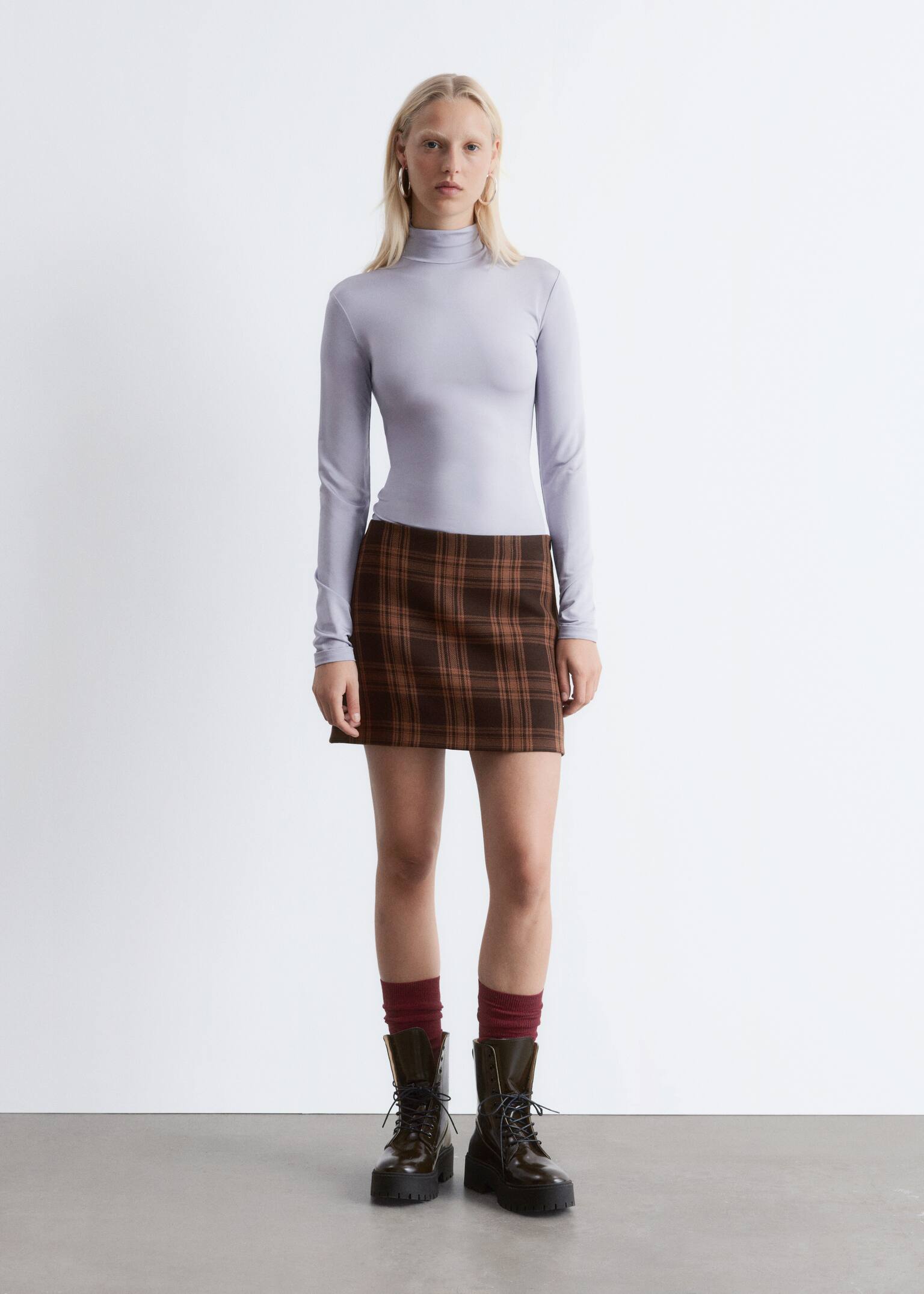 Checked Mini Skirt - Brown Checked - 5
