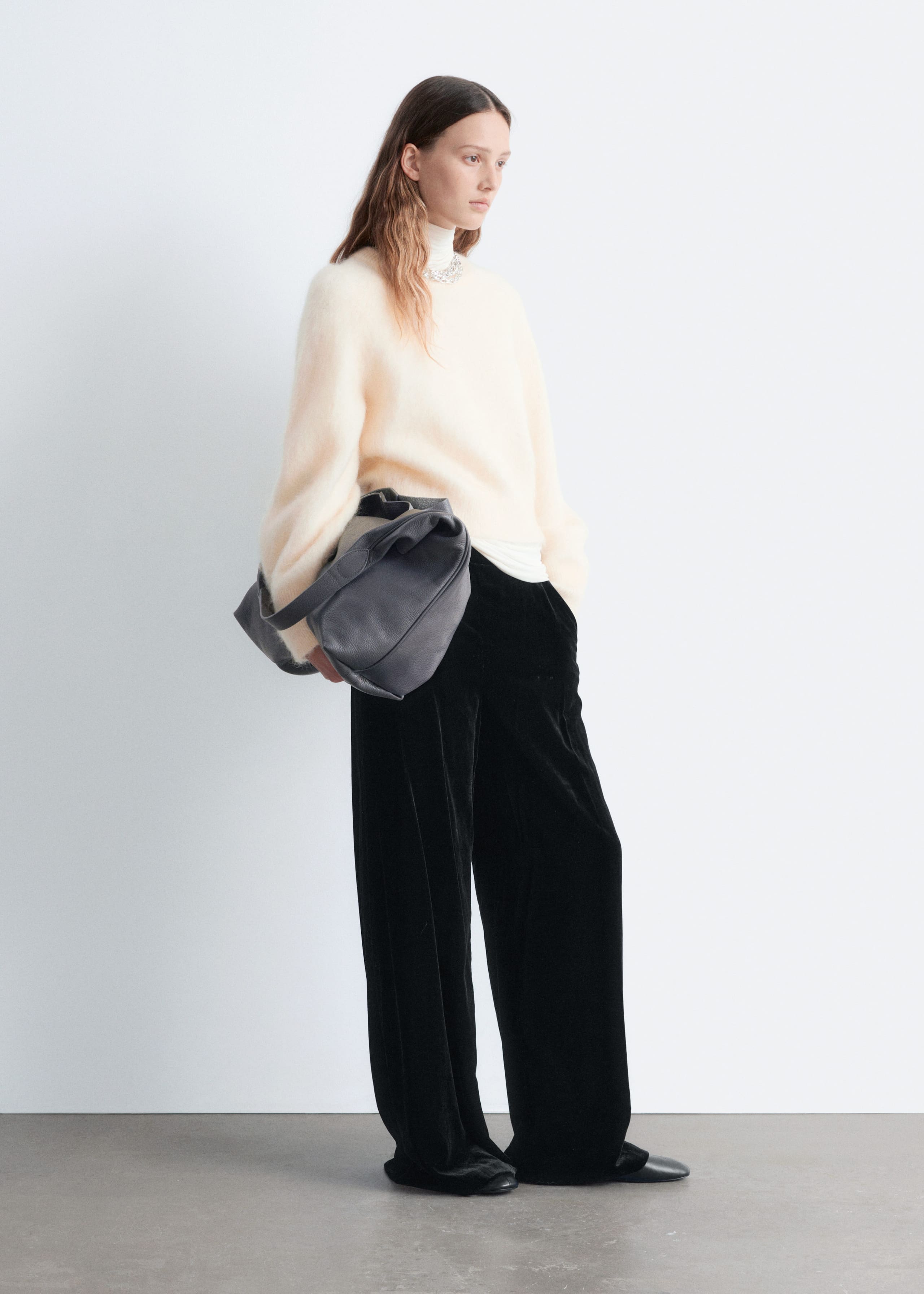 Image of Wide-Leg Velvet Trousers
