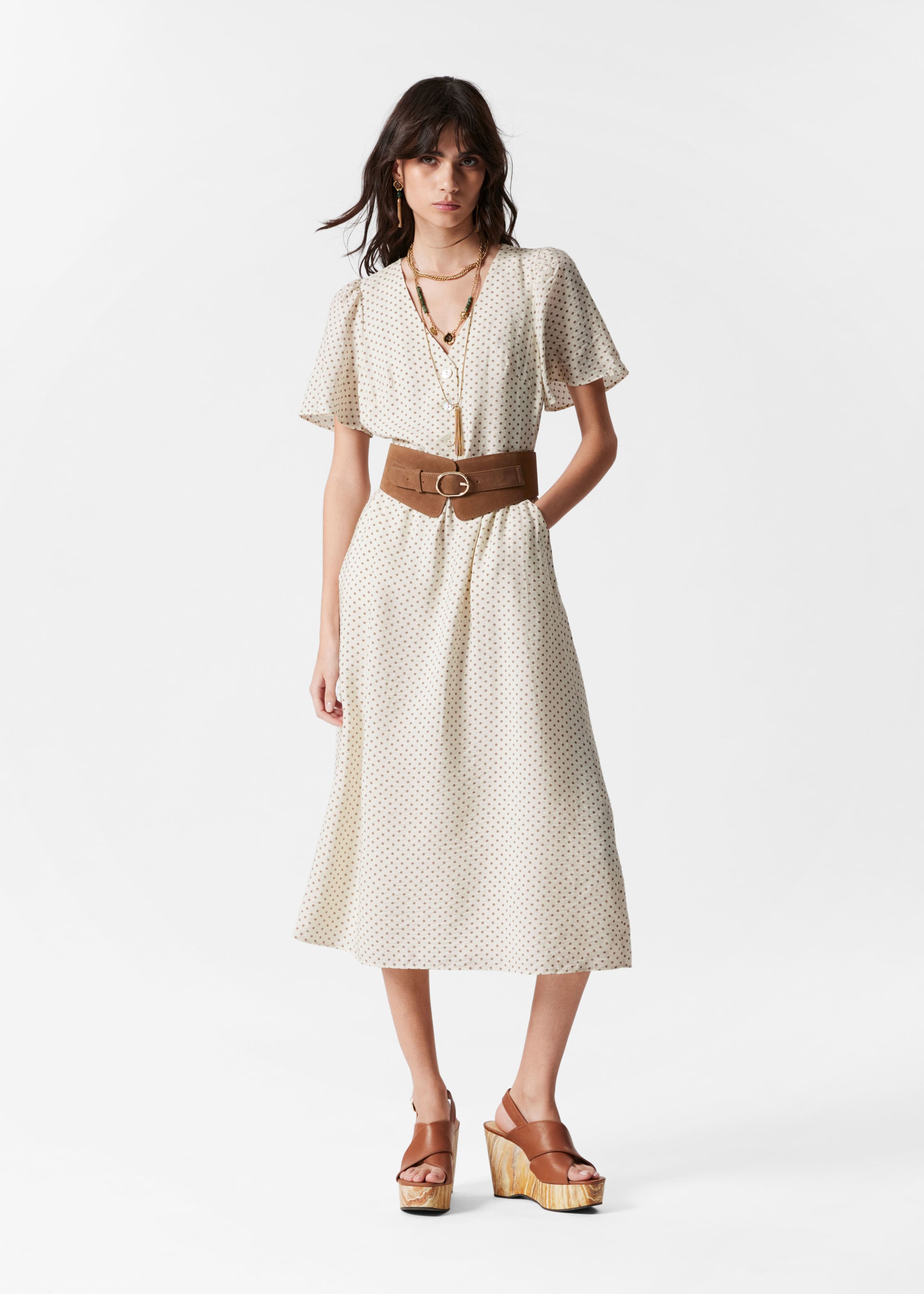 Flutter-Sleeve Midi Dress - Black Print - Lookbook