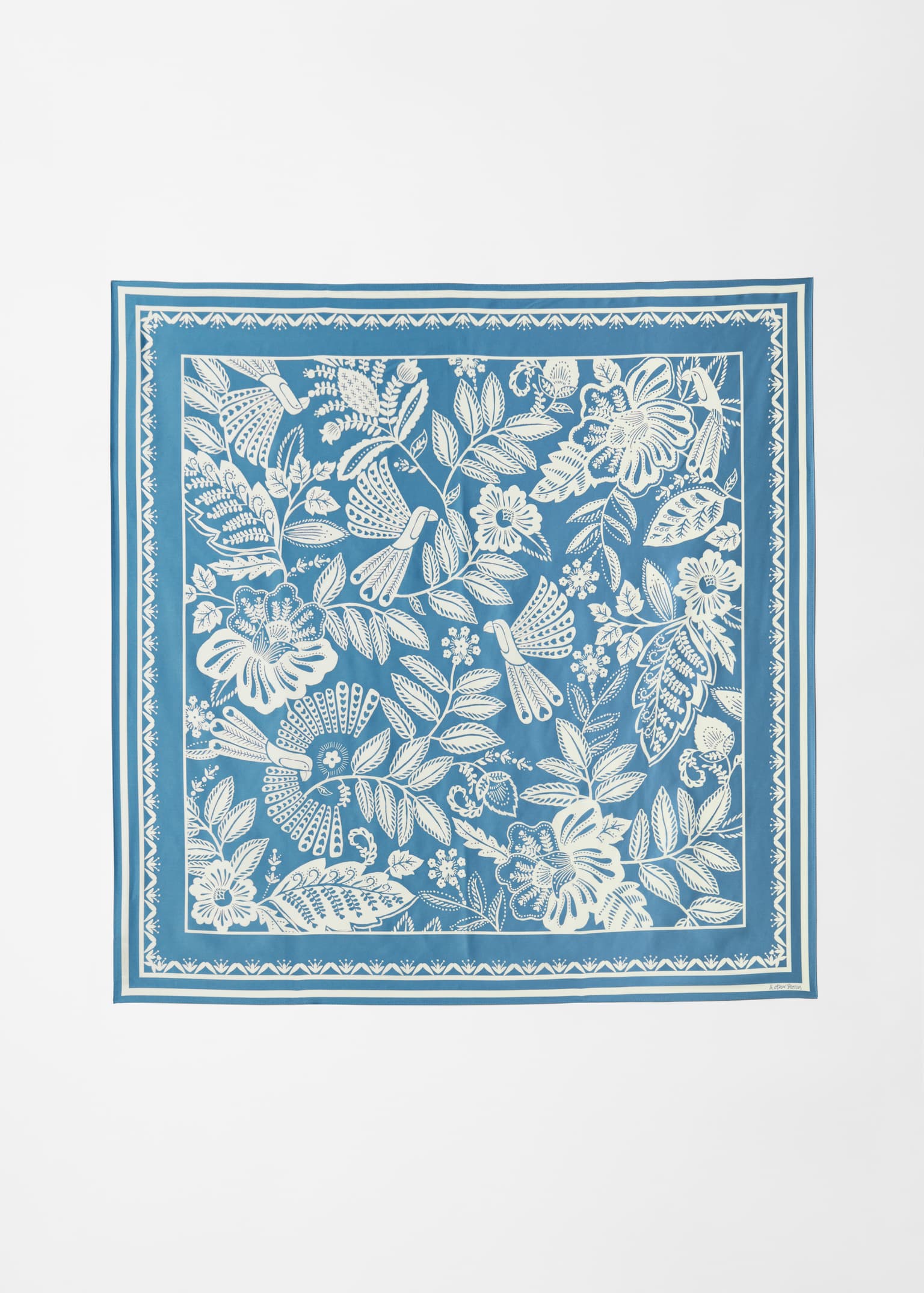 Štvorcová šatka s vtáčím motívom - Modrá/Biela/Čierna/Biela