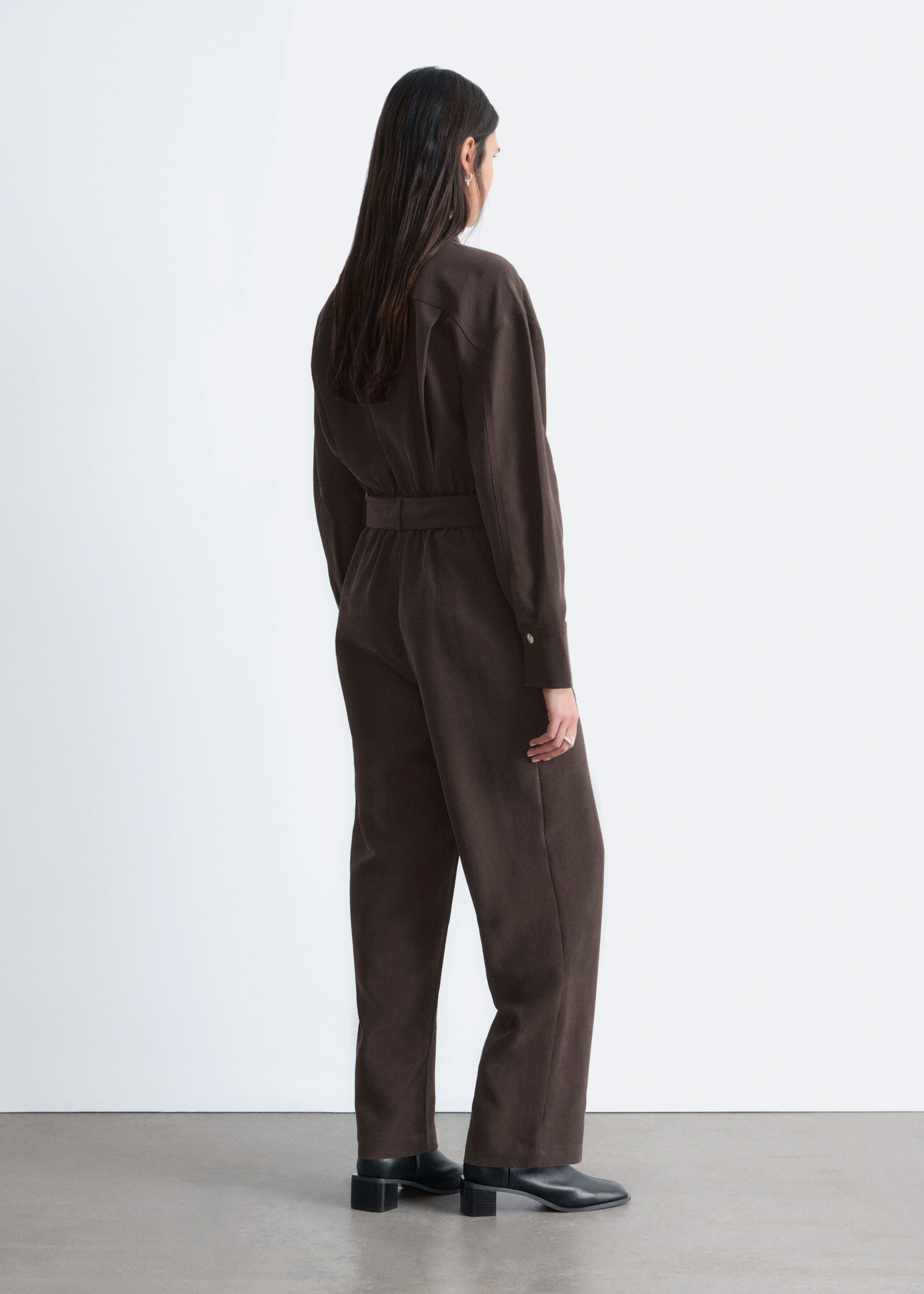 Belted Utility Jumpsuit - Dark Brown - Lookbook