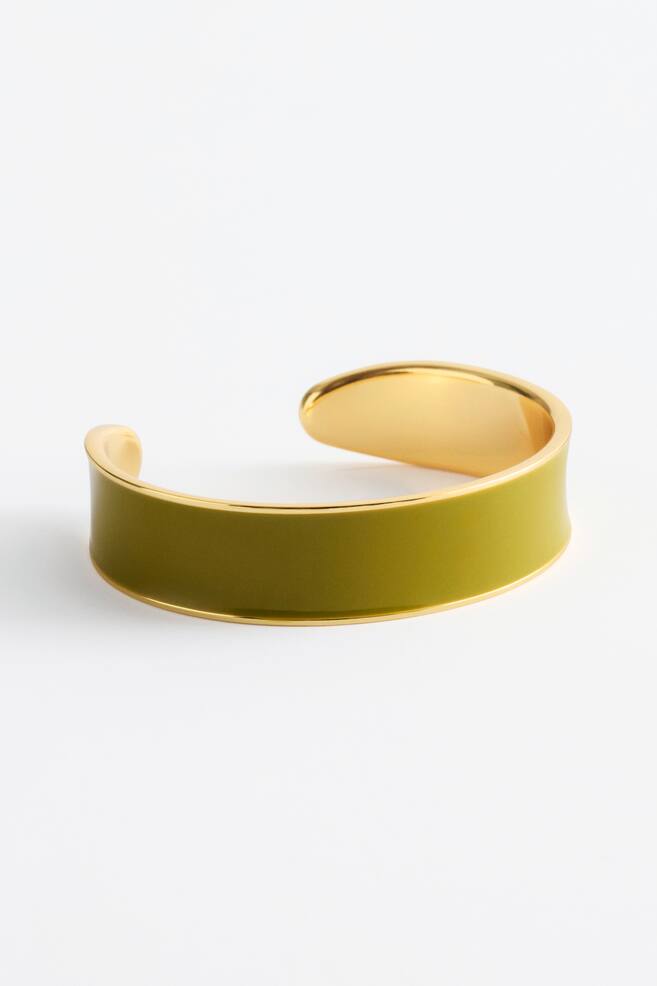 Two-Tone Cuff Bracelet - Khaki Green/Gold/Black/Gold - 1