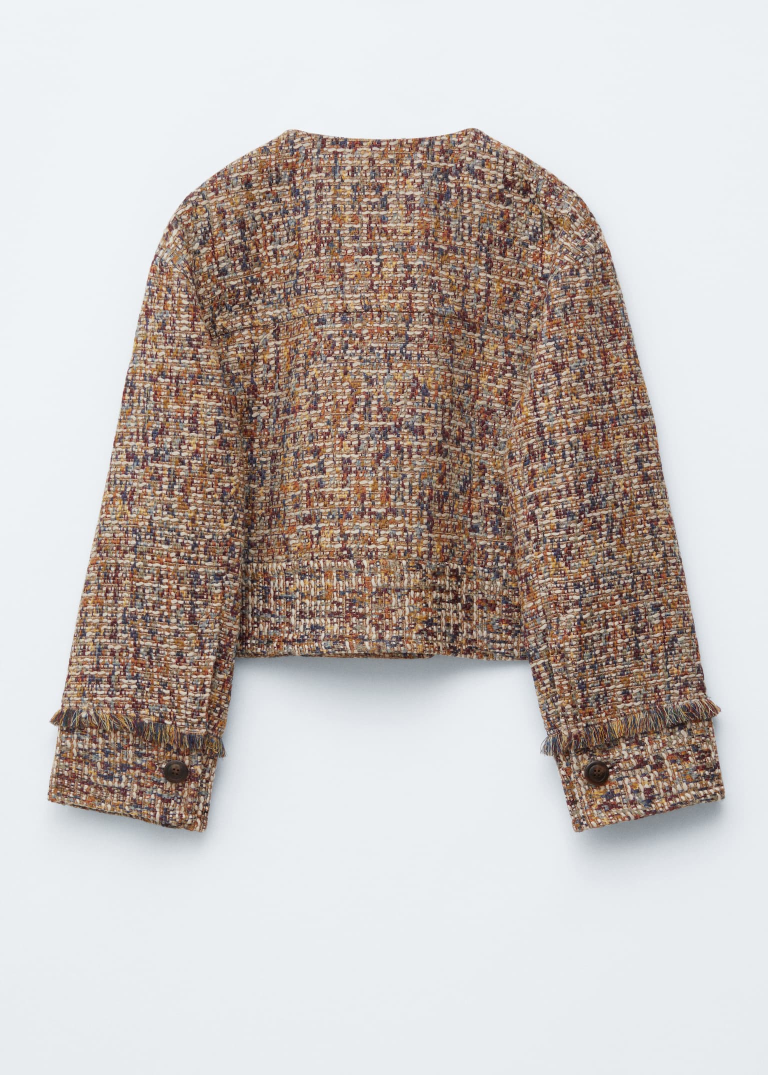 Cropped Bouclé Jacket - Melange Pattern - 4