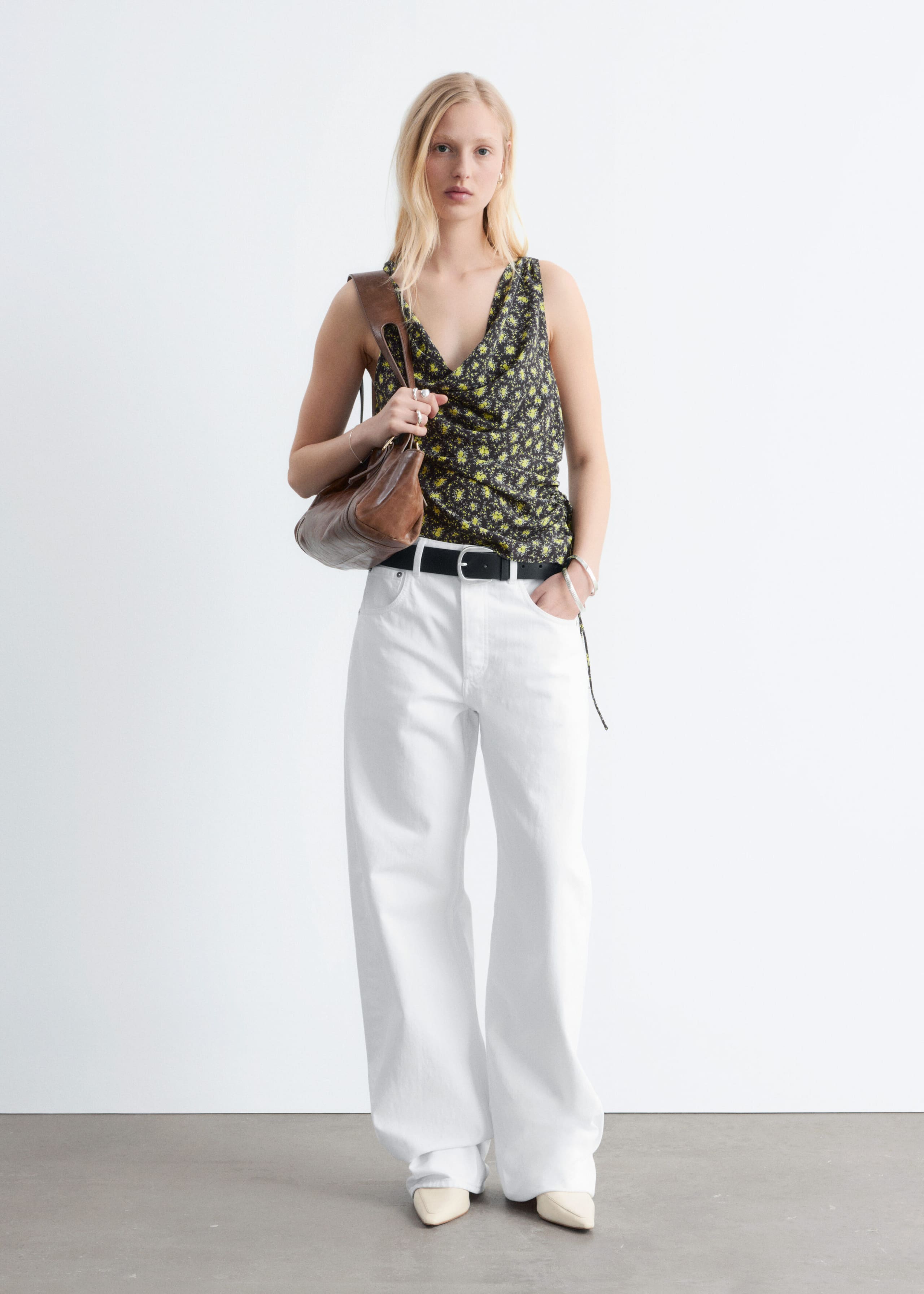 Image of Haut en soie imprimée à cordon de serrage