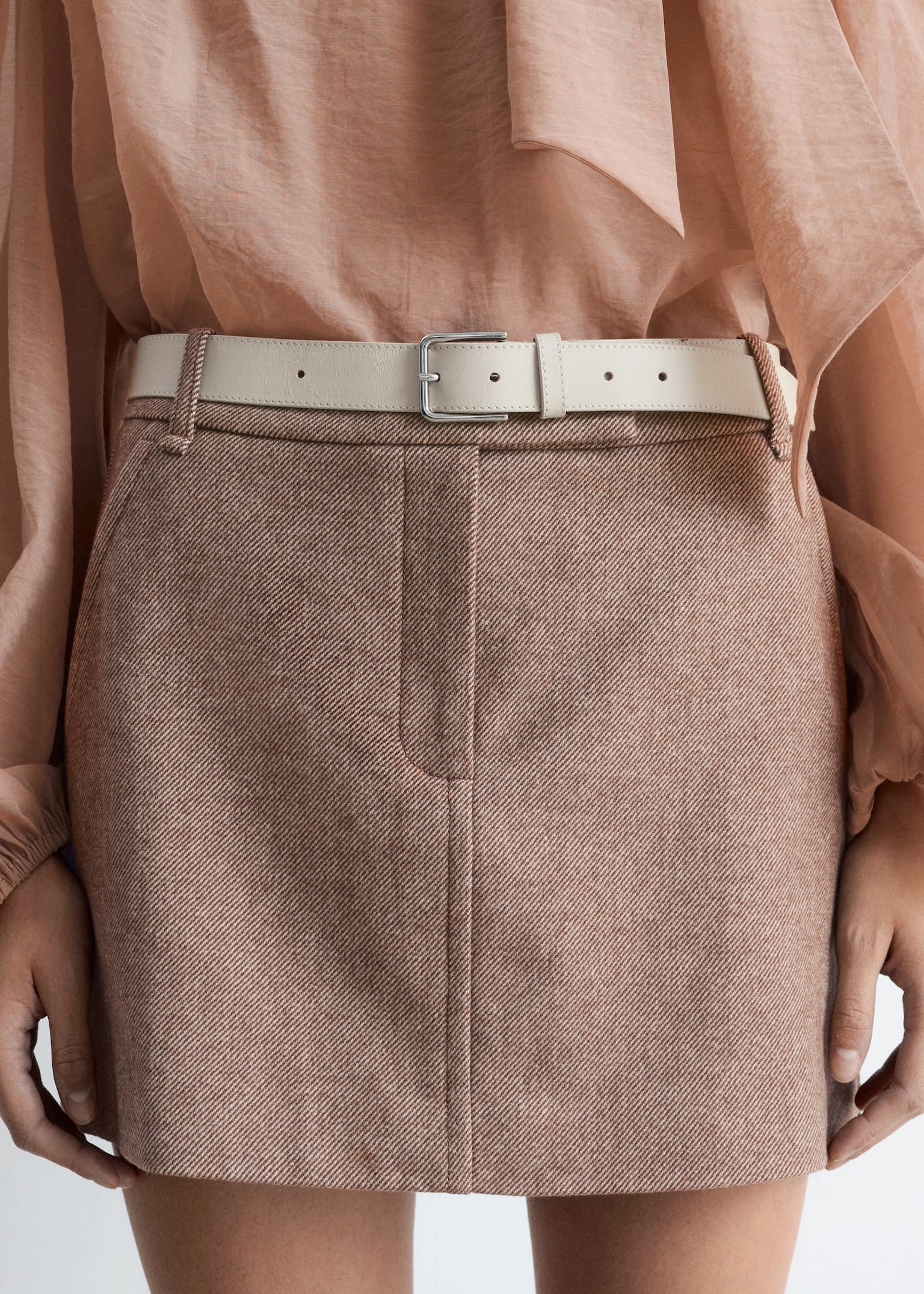 Wool Mini Skirt - Taupe - 3