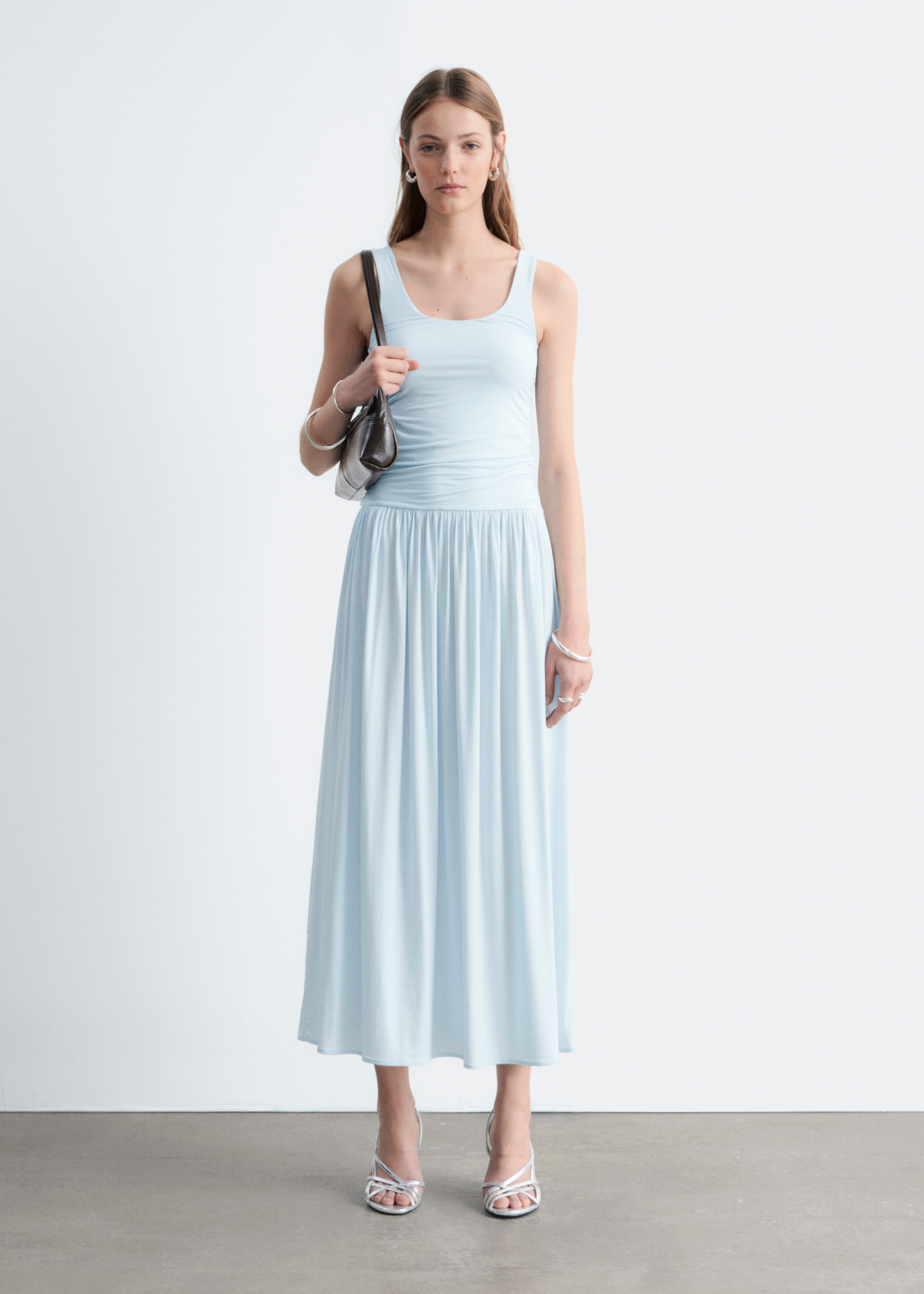 Maxi abito in jersey arricciato - Azzurro/Grigio scuro