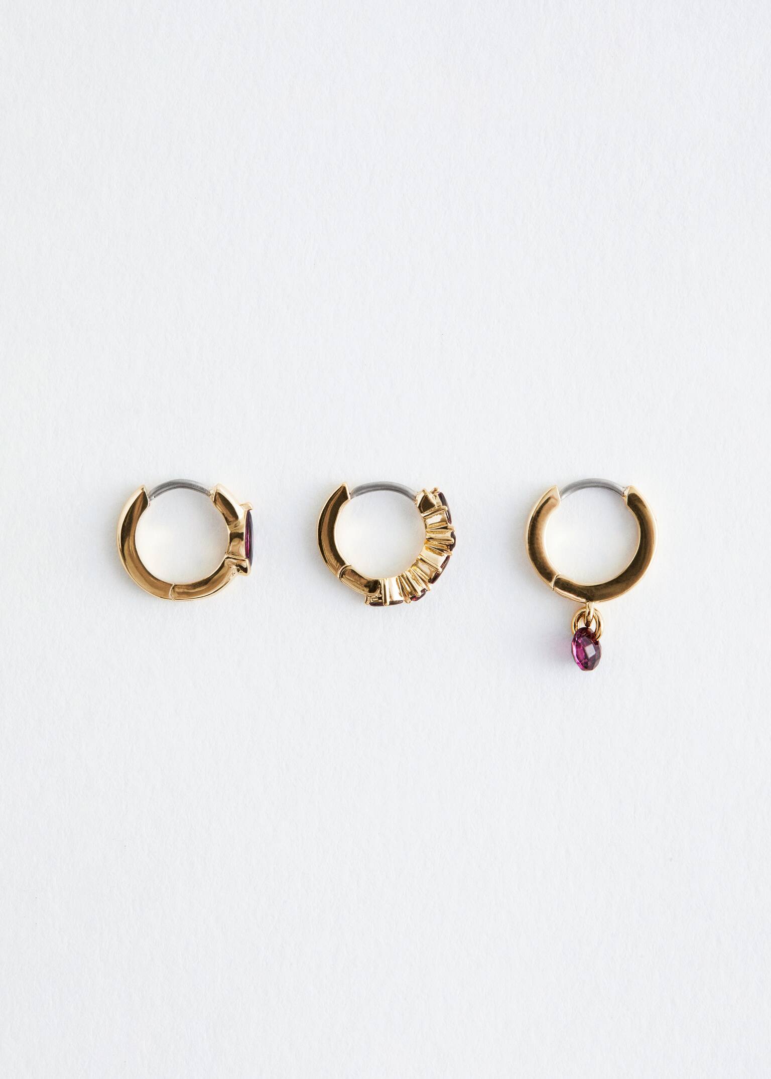 Crystal Hoop Earrings Set - Gold/Purple/Silver/Khaki Green