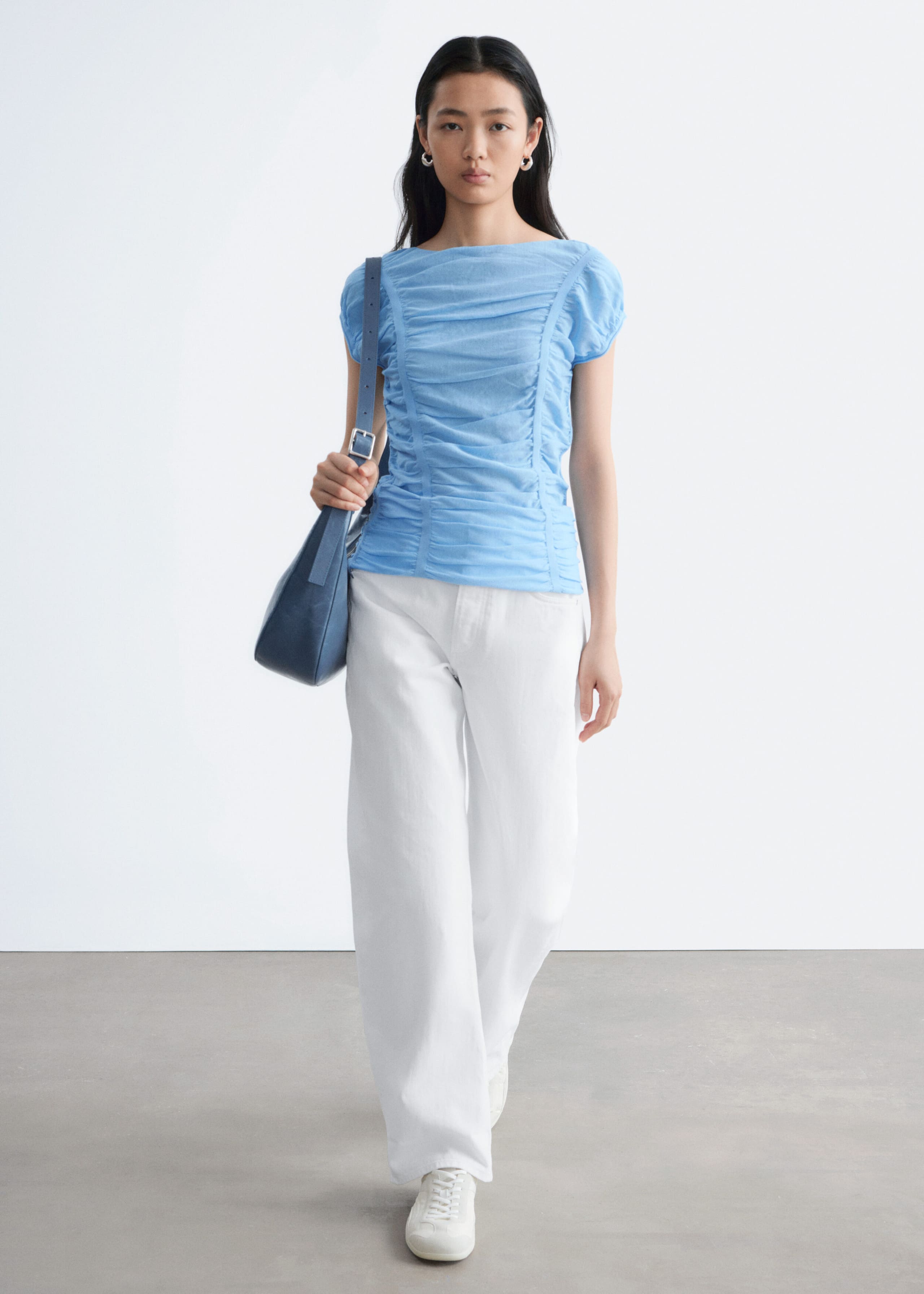 Haut froncé à mancherons - Bleu clair - Lookbook
