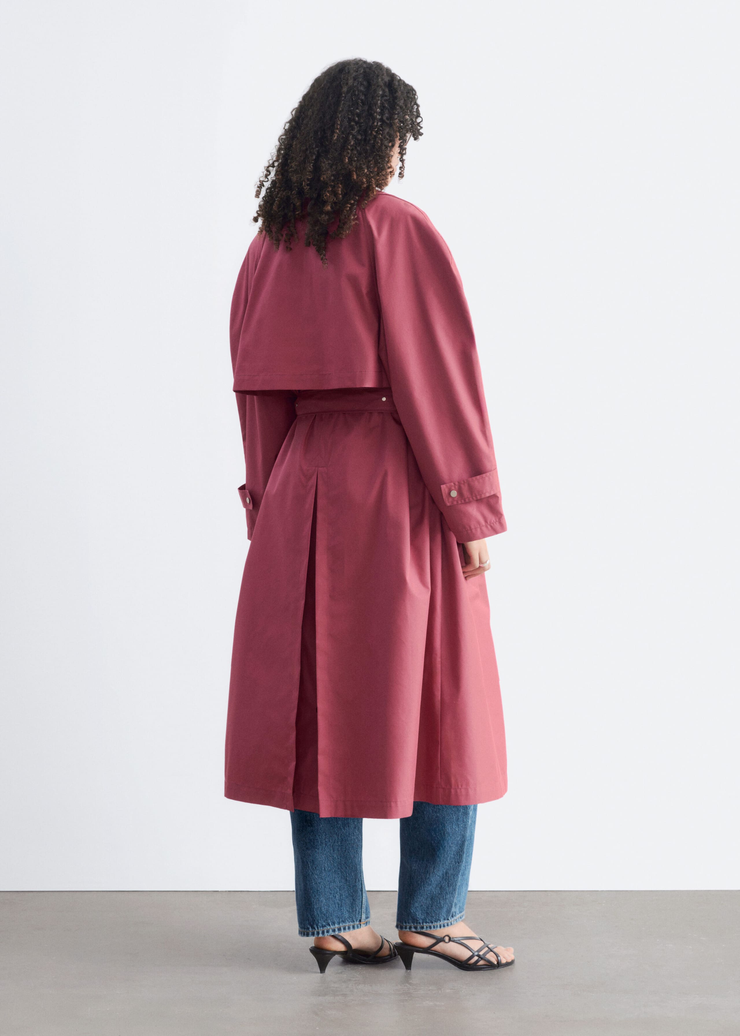 Bold-Shoulder Belted Coat - Pink - Lookbook