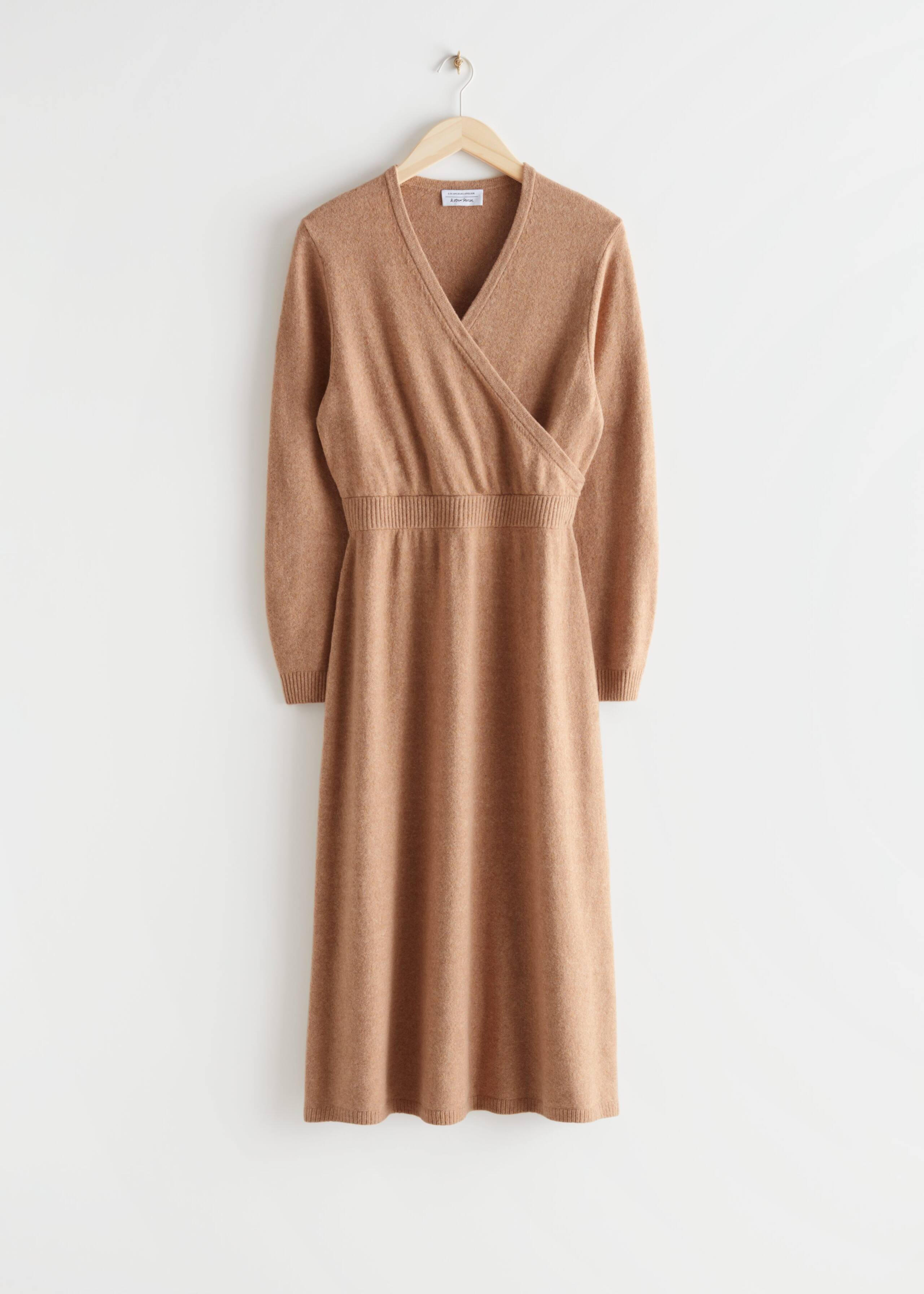 Wrap Neck Midi Dress - Dark Beige - Still Life