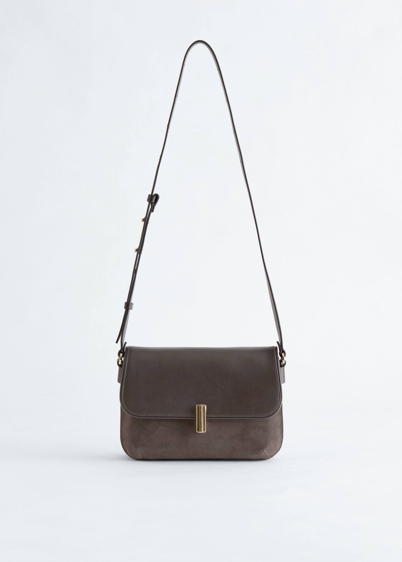 Bolso bandolera de dos tipos de piel - Beige grisáceo oscuro/Negro
