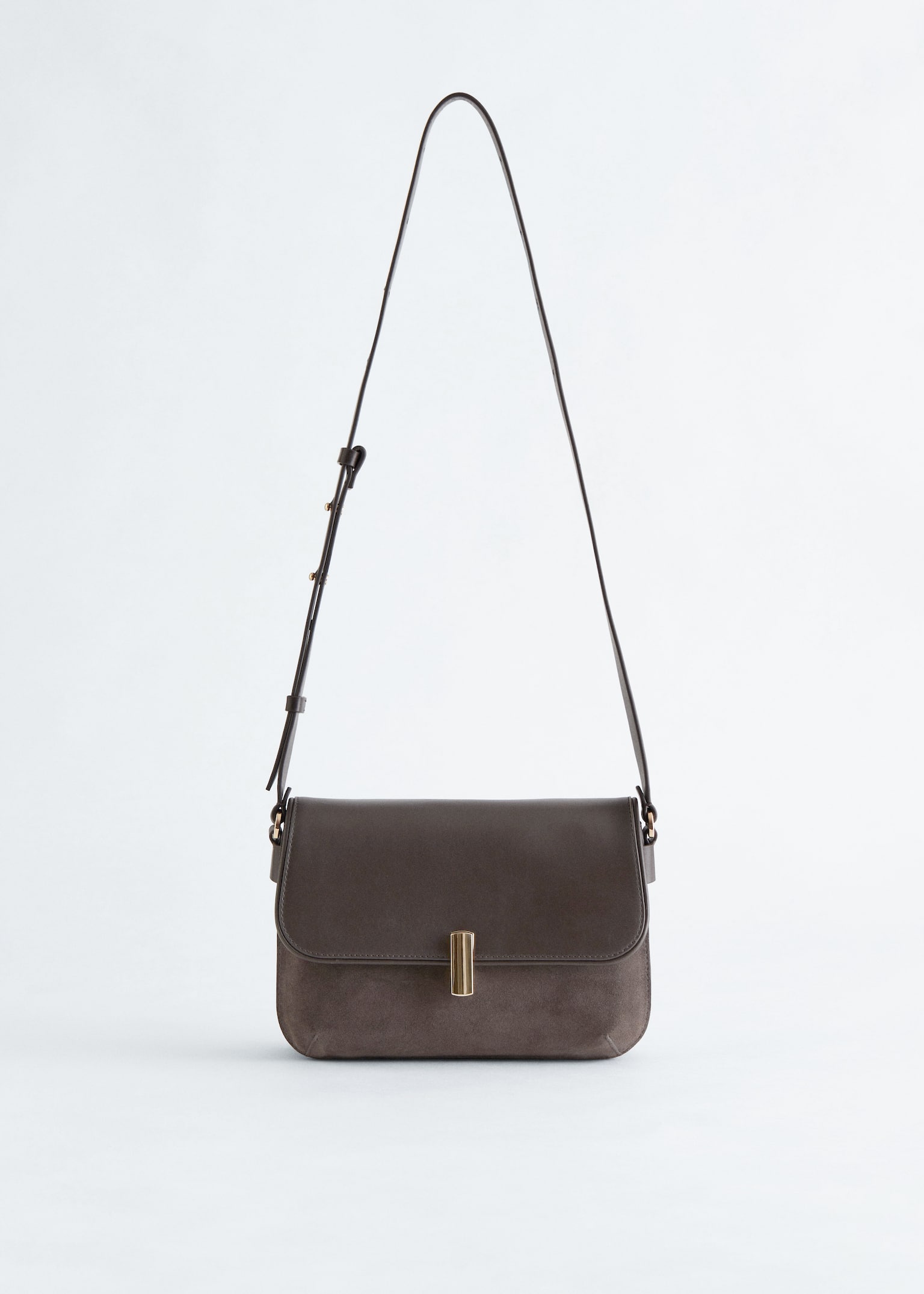 Borsa a tracolla in due tipi di pelle - Greige scuro/Nero - 2