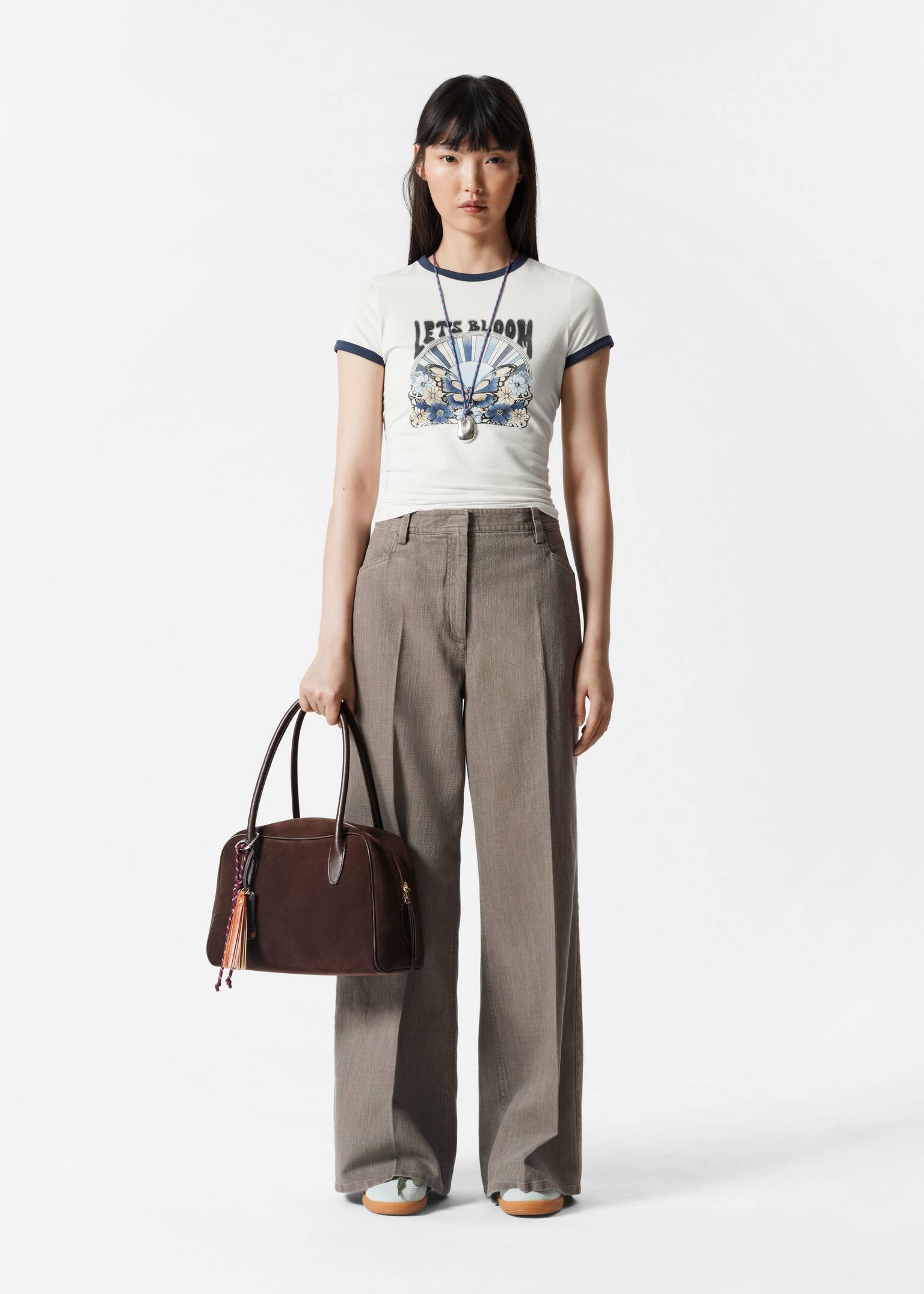 T-shirt à mancherons - Imprimé blanc/Imprimé beige/Rayures bleues - 5