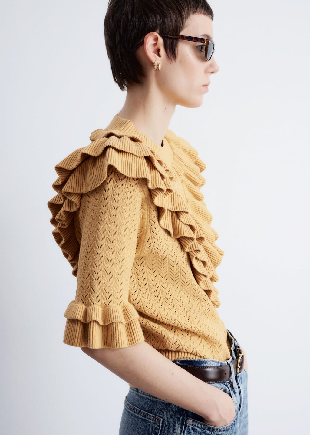 Image of Pointelle-Knit Ruffle Top