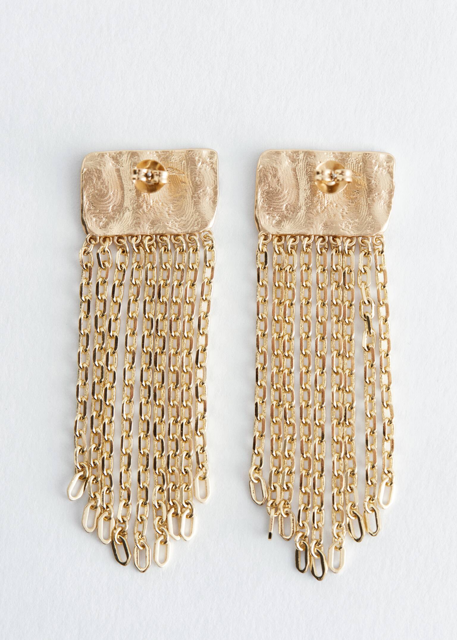 Chain-Pendant Plate Earrings - Gold - 4