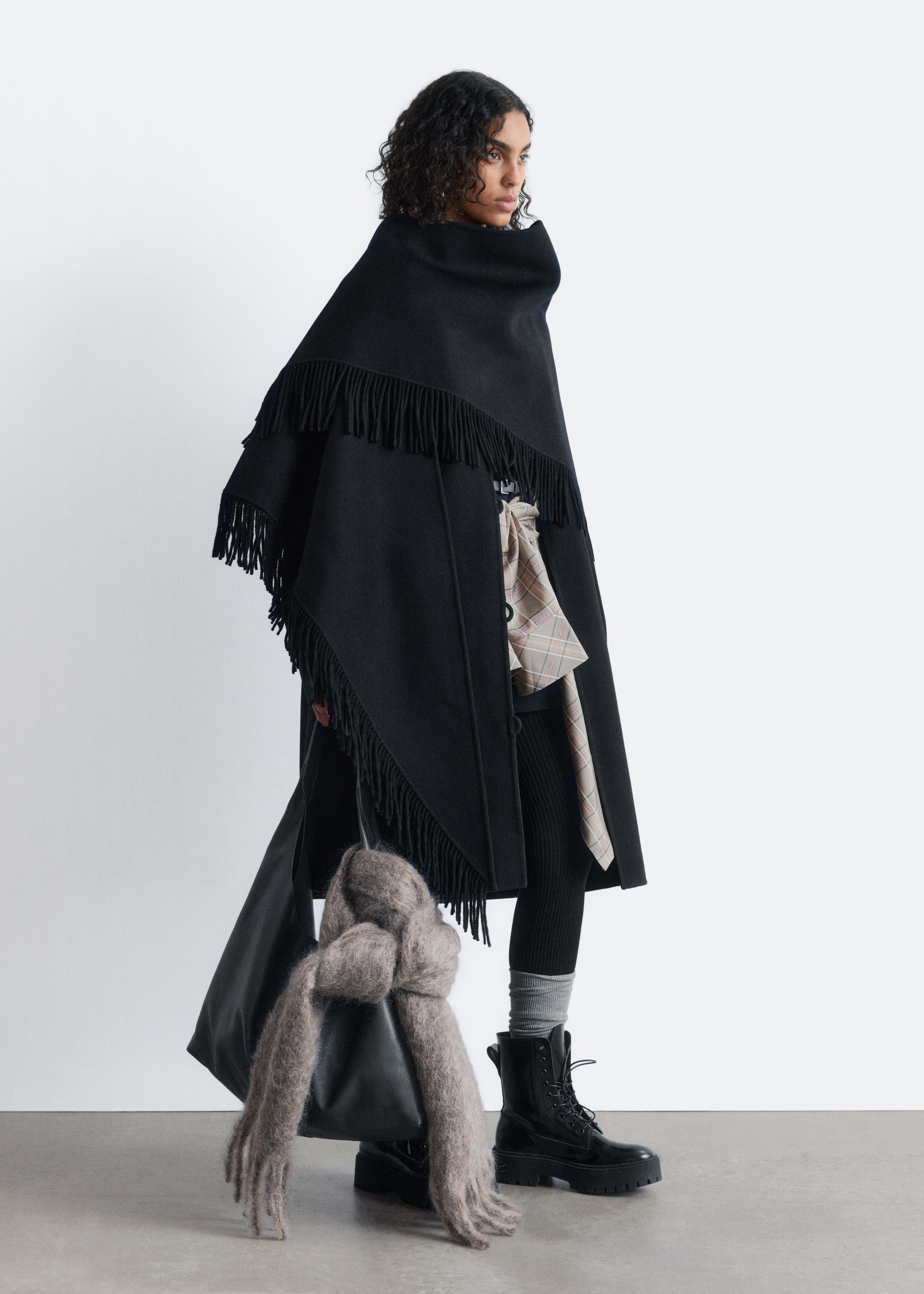 Fringed Shawl Wool Coat - Black - Coats - & Other Stories US