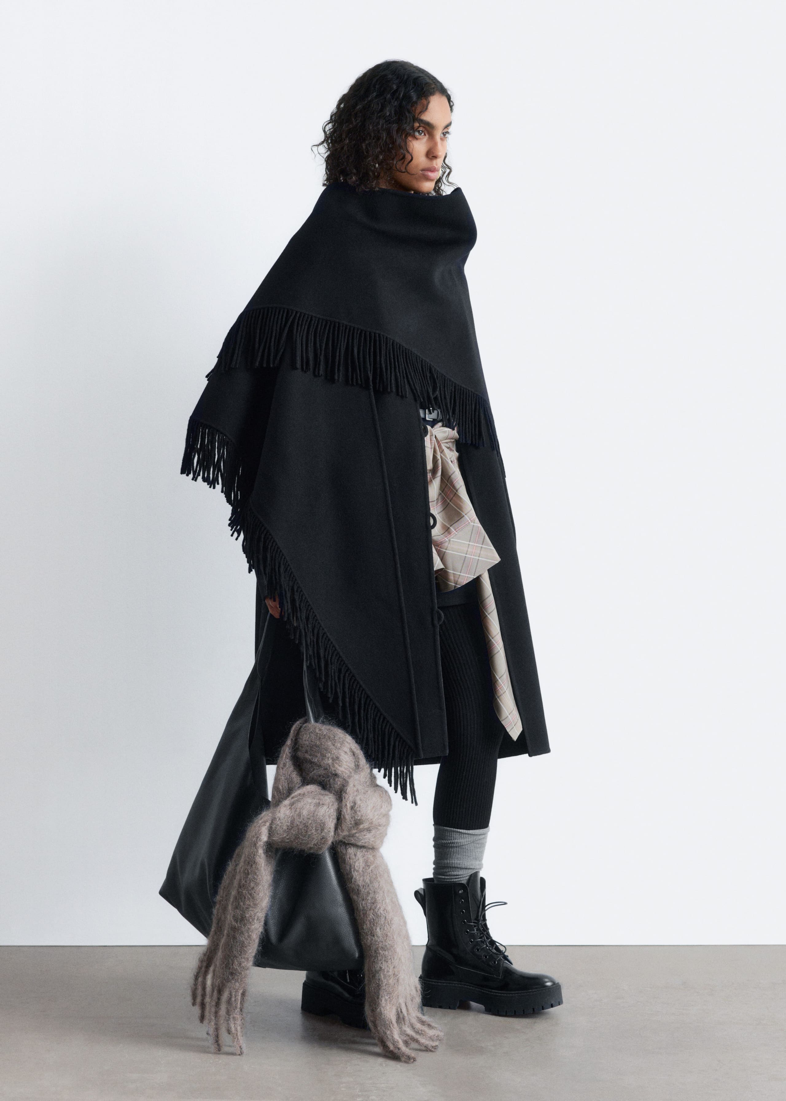 Image of Fringed Shawl Wool Coat