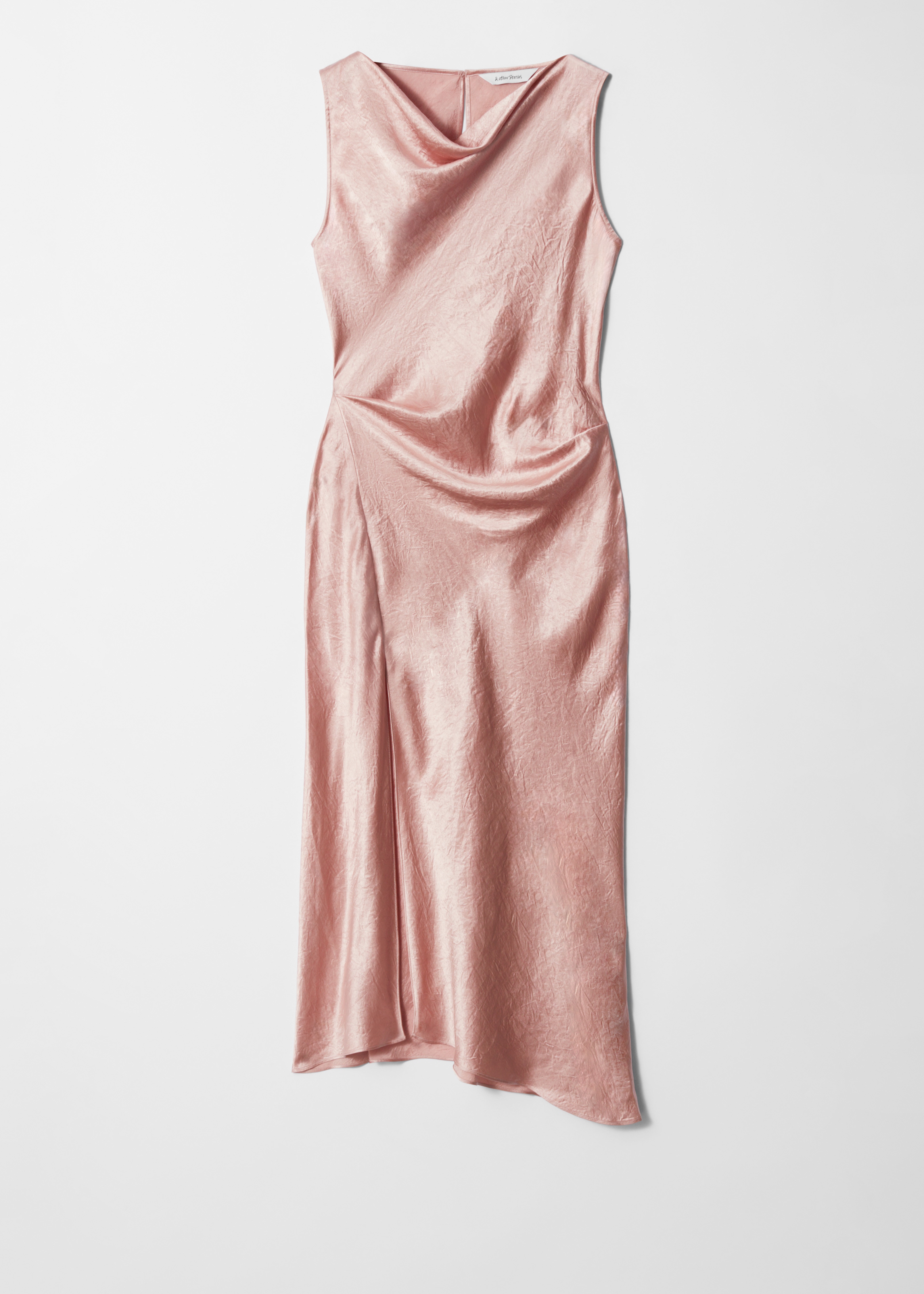 Rochie Midi din Satin Drapat - Roz pal/Maro închis/Top maro cu model