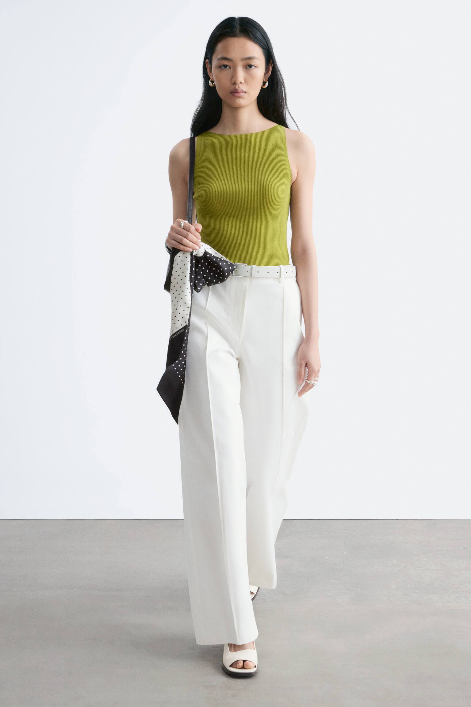 Pantaloni in cotone con pieghe pressate - Bianco/Marrone - 5